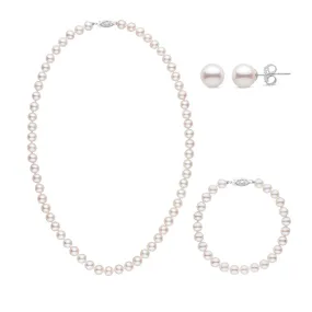 18 Inch 3 Piece Set of 6.5-7.0 mm AAA White Freshwater Pearls