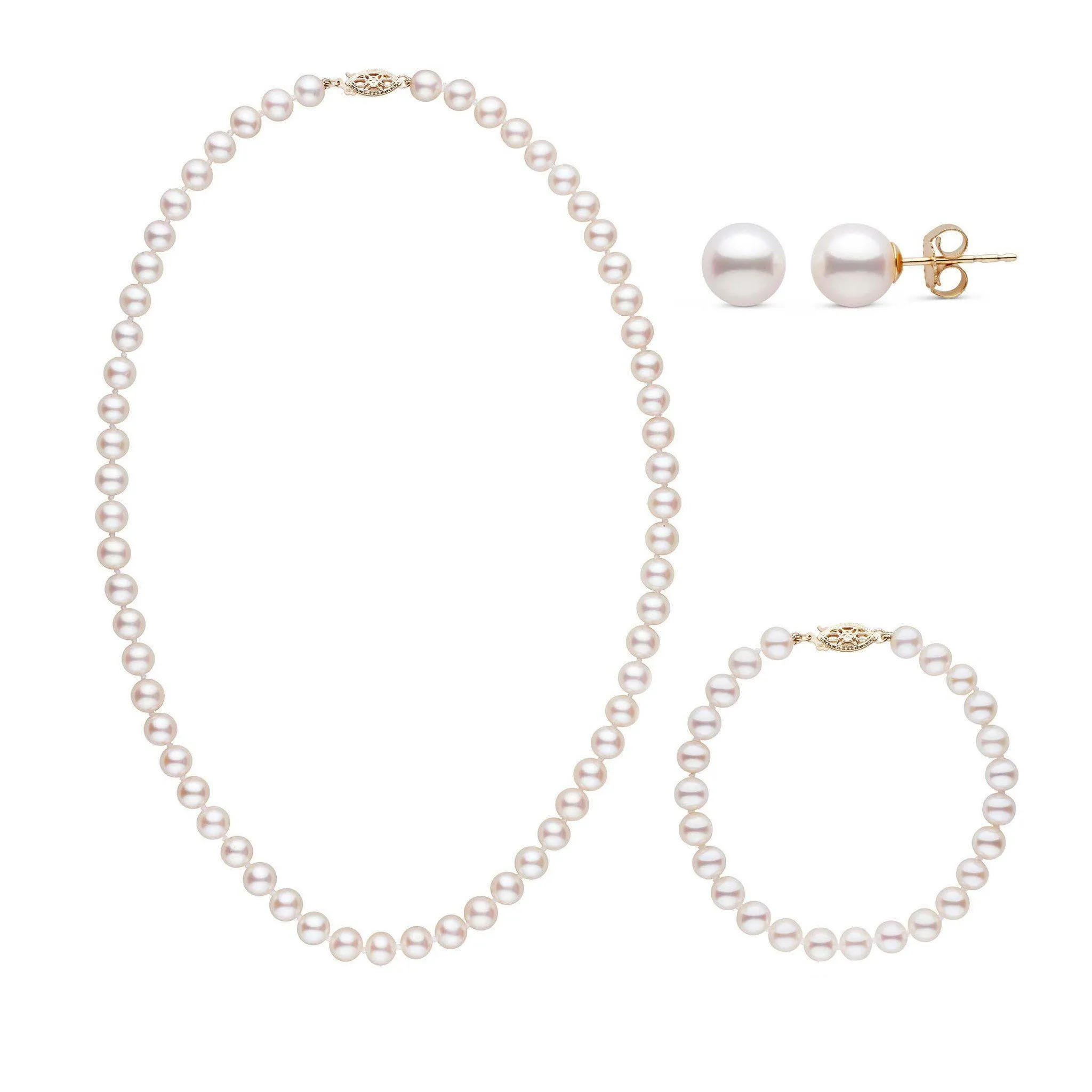 18 Inch 3 Piece Set of 6.5-7.0 mm AAA White Freshwater Pearls