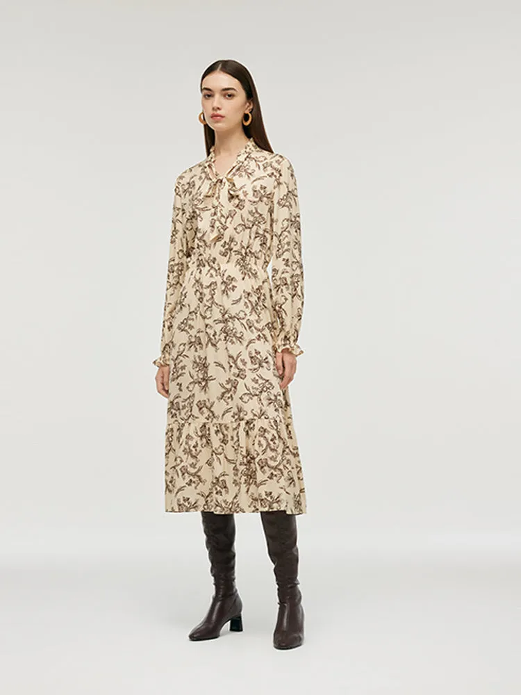 19 Momme Mulberry Silk Floral Printed Women Midi Dress