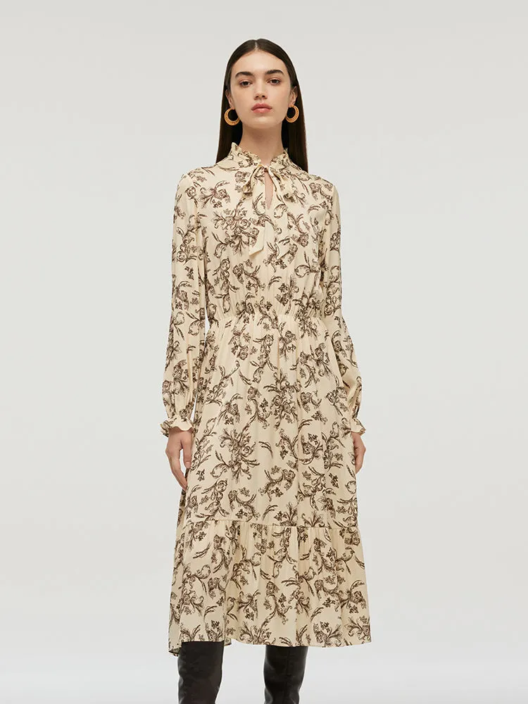 19 Momme Mulberry Silk Floral Printed Women Midi Dress