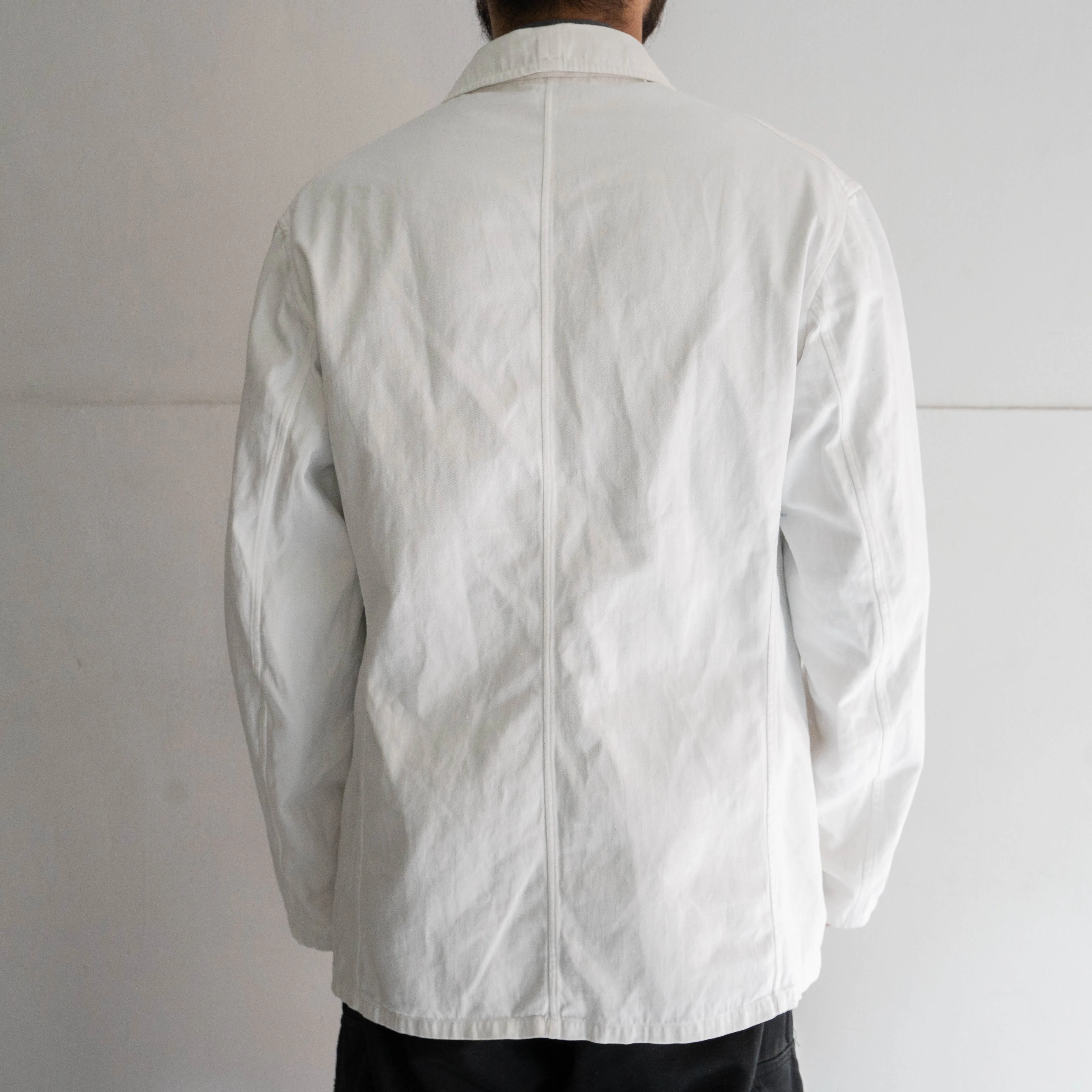 1970-80s French white cotton twill work jacket 'tailored type'