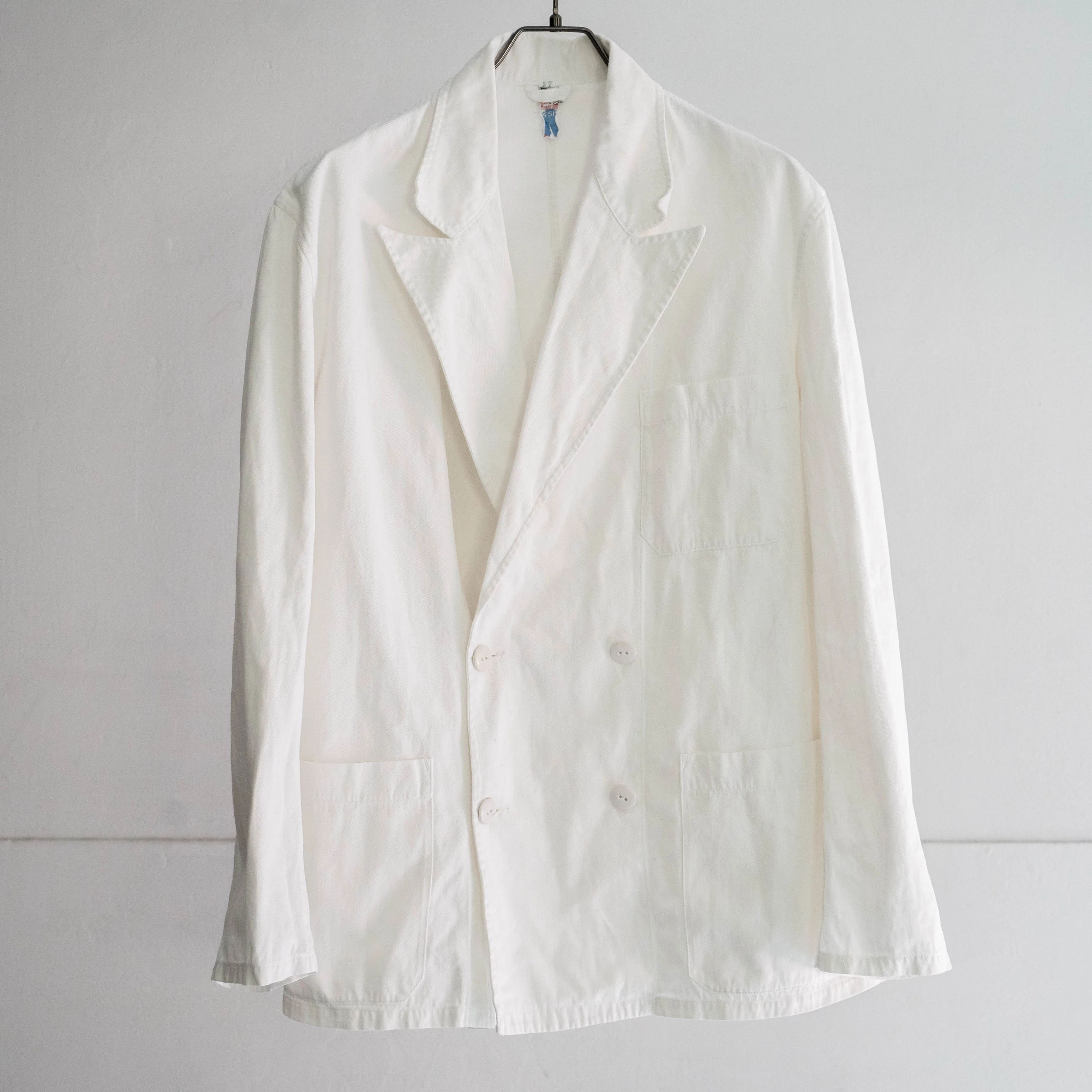 1970-80s French white cotton twill work jacket 'tailored type'