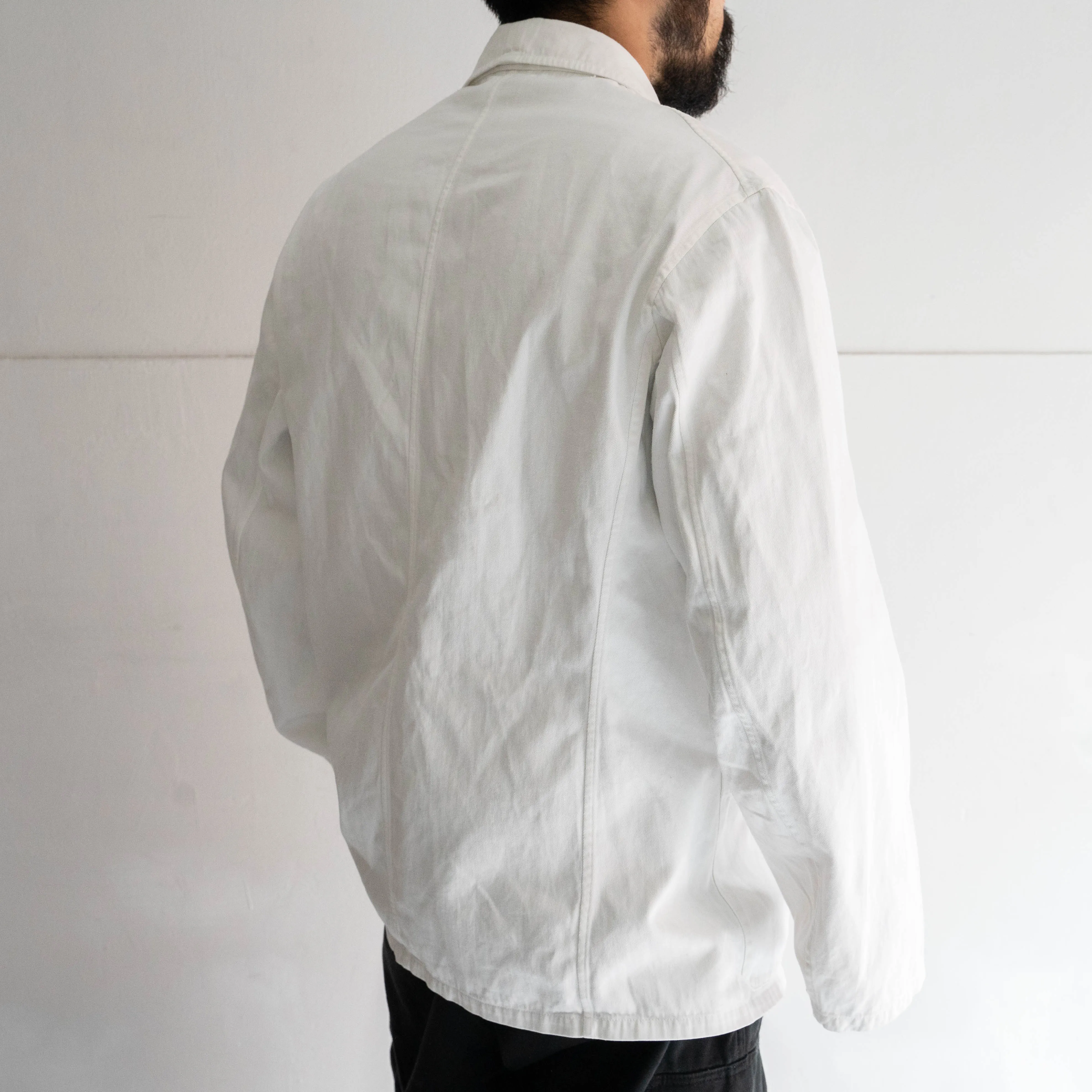 1970-80s French white cotton twill work jacket 'tailored type'