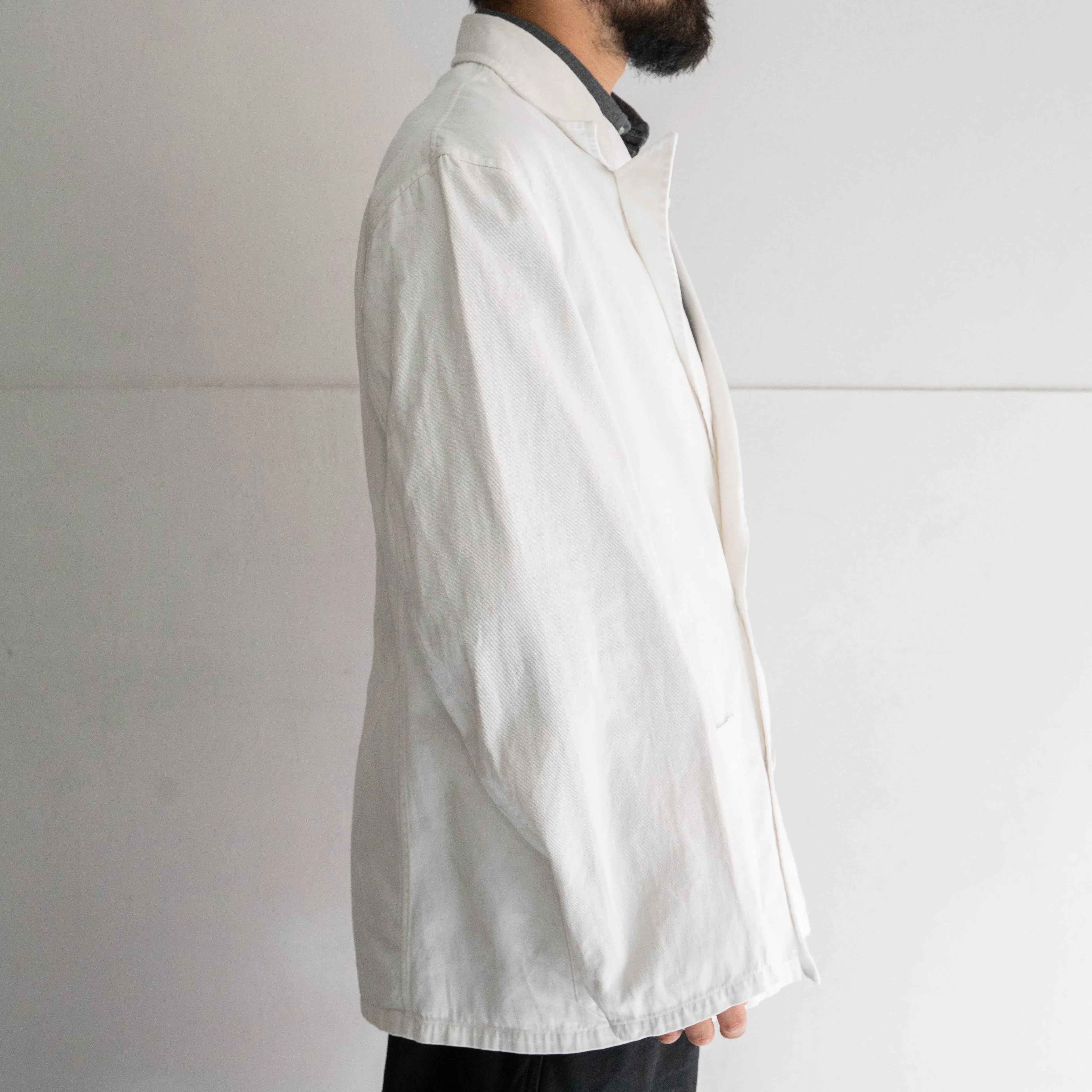 1970-80s French white cotton twill work jacket 'tailored type'