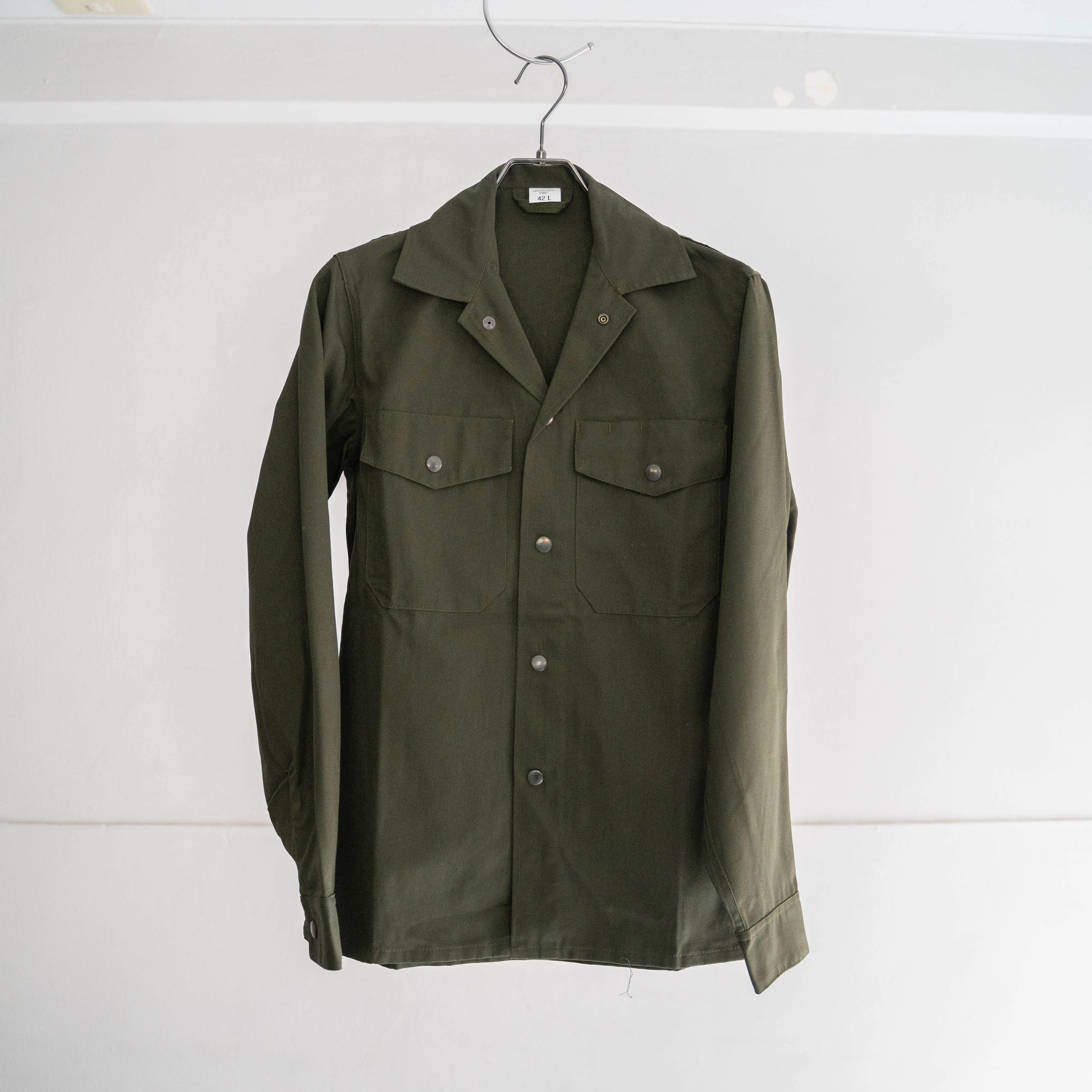 1990s Belgium military dark green shirt jacket "dead stock" -button type-