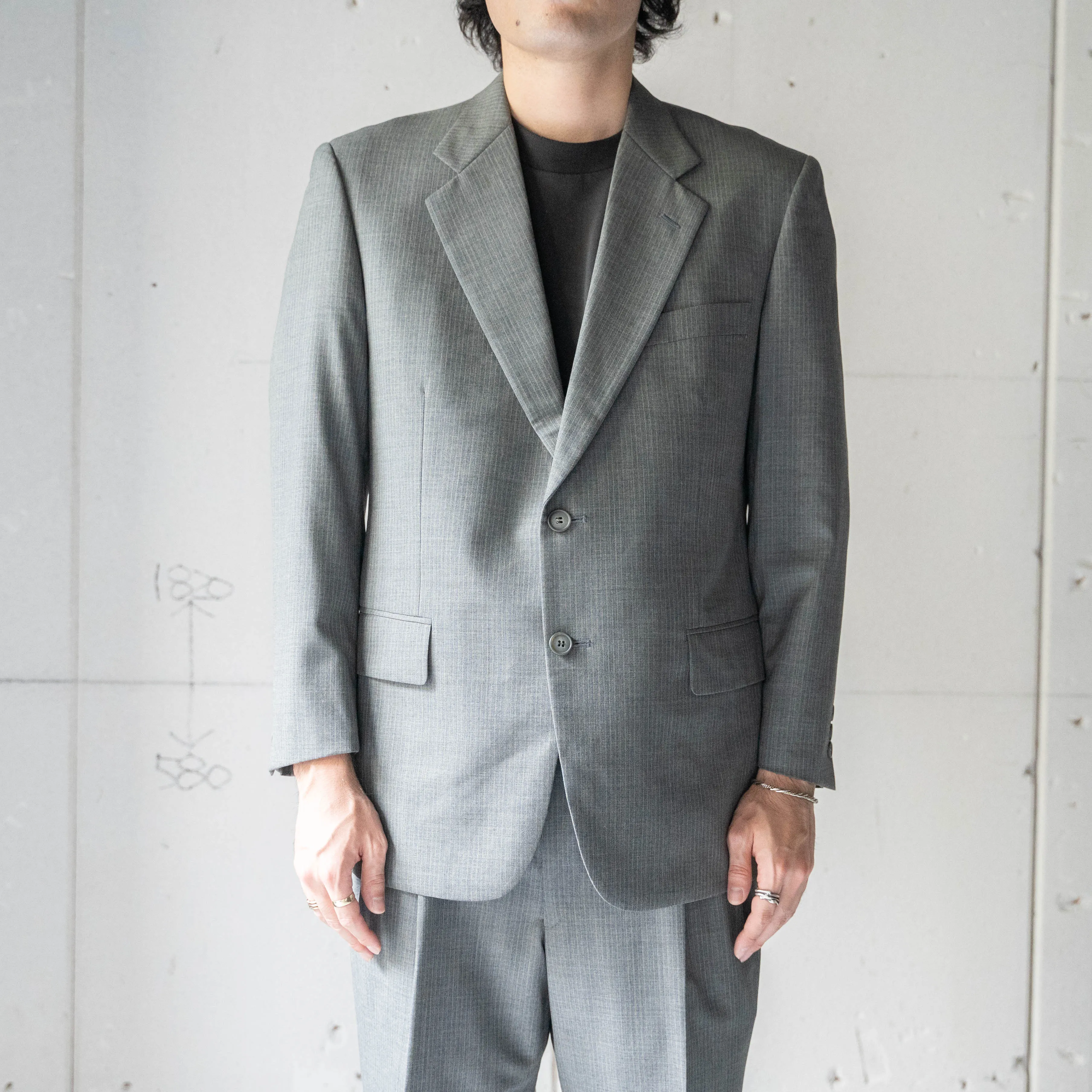 1990s Japan vintage gray color striped wool tailored jacket -light weight-