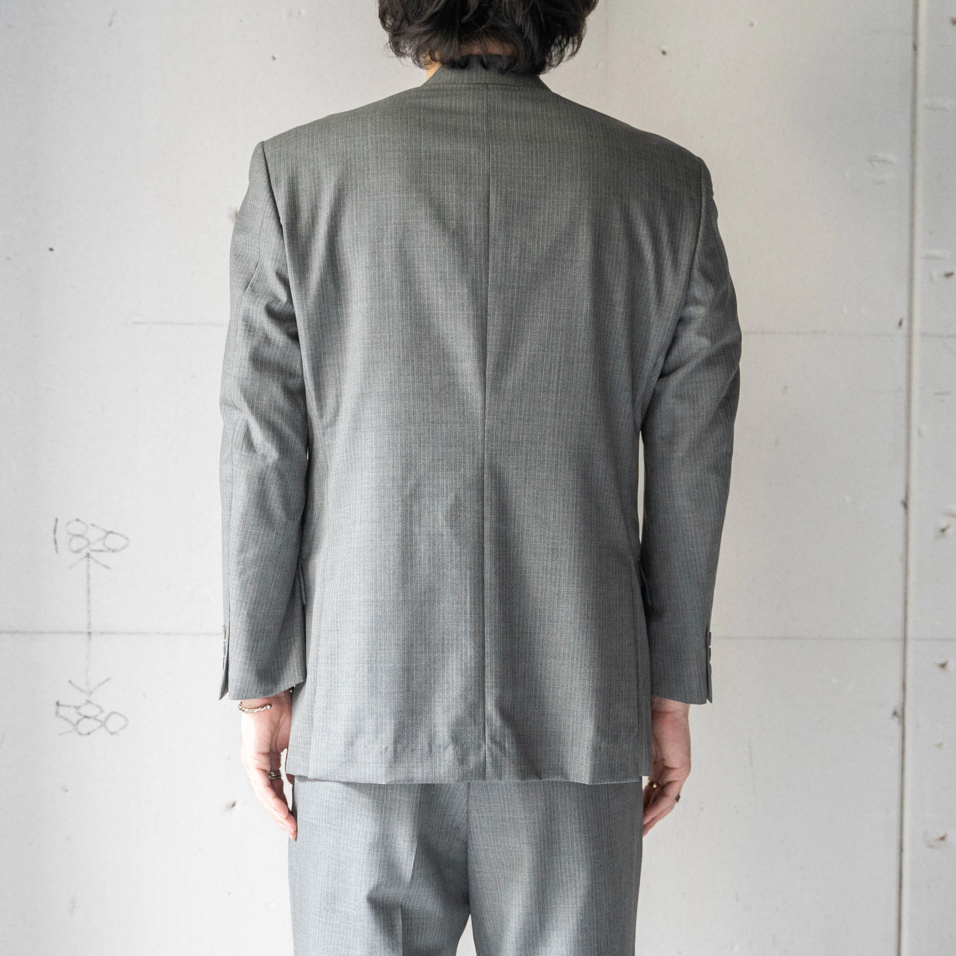 1990s Japan vintage gray color striped wool tailored jacket -light weight-