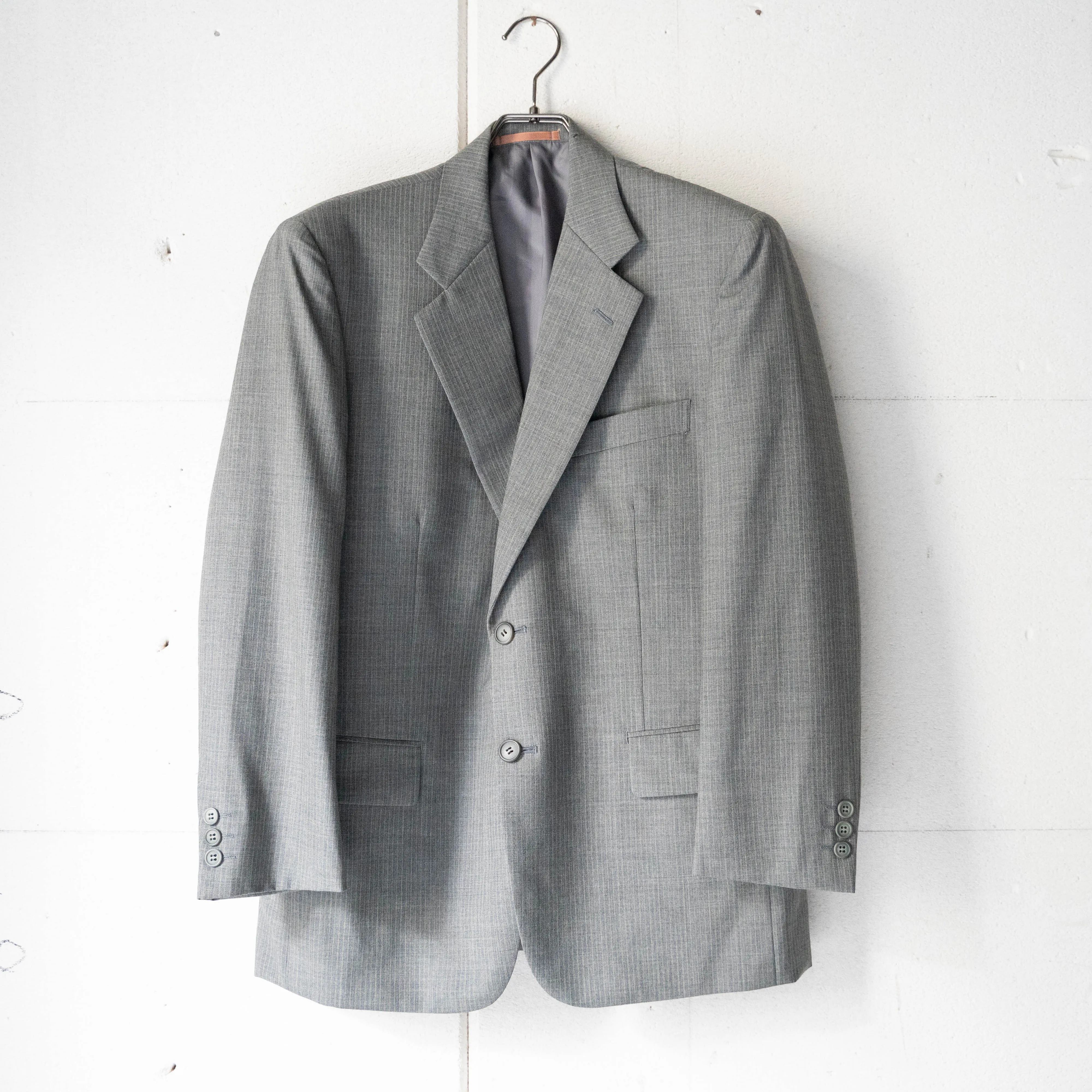 1990s Japan vintage gray color striped wool tailored jacket -light weight-