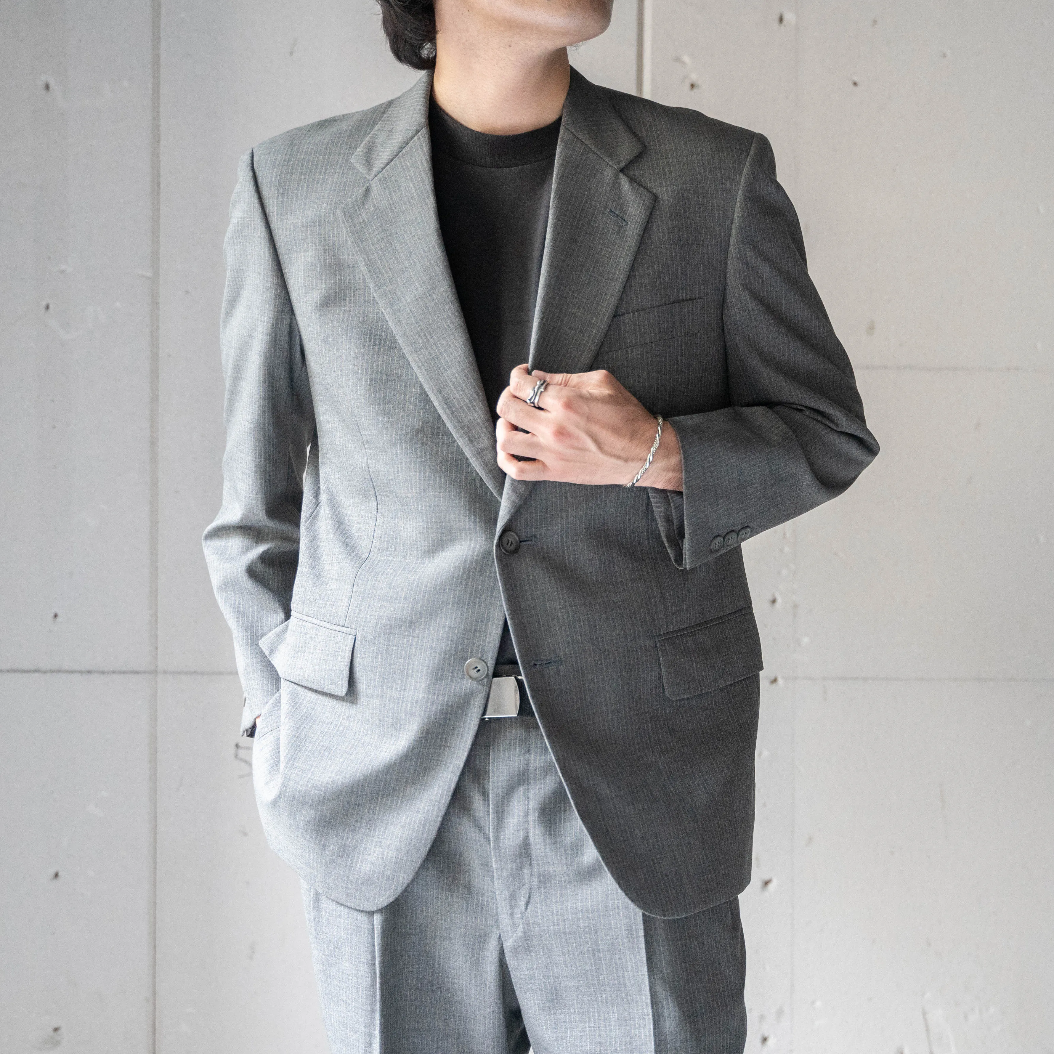 1990s Japan vintage gray color striped wool tailored jacket -light weight-