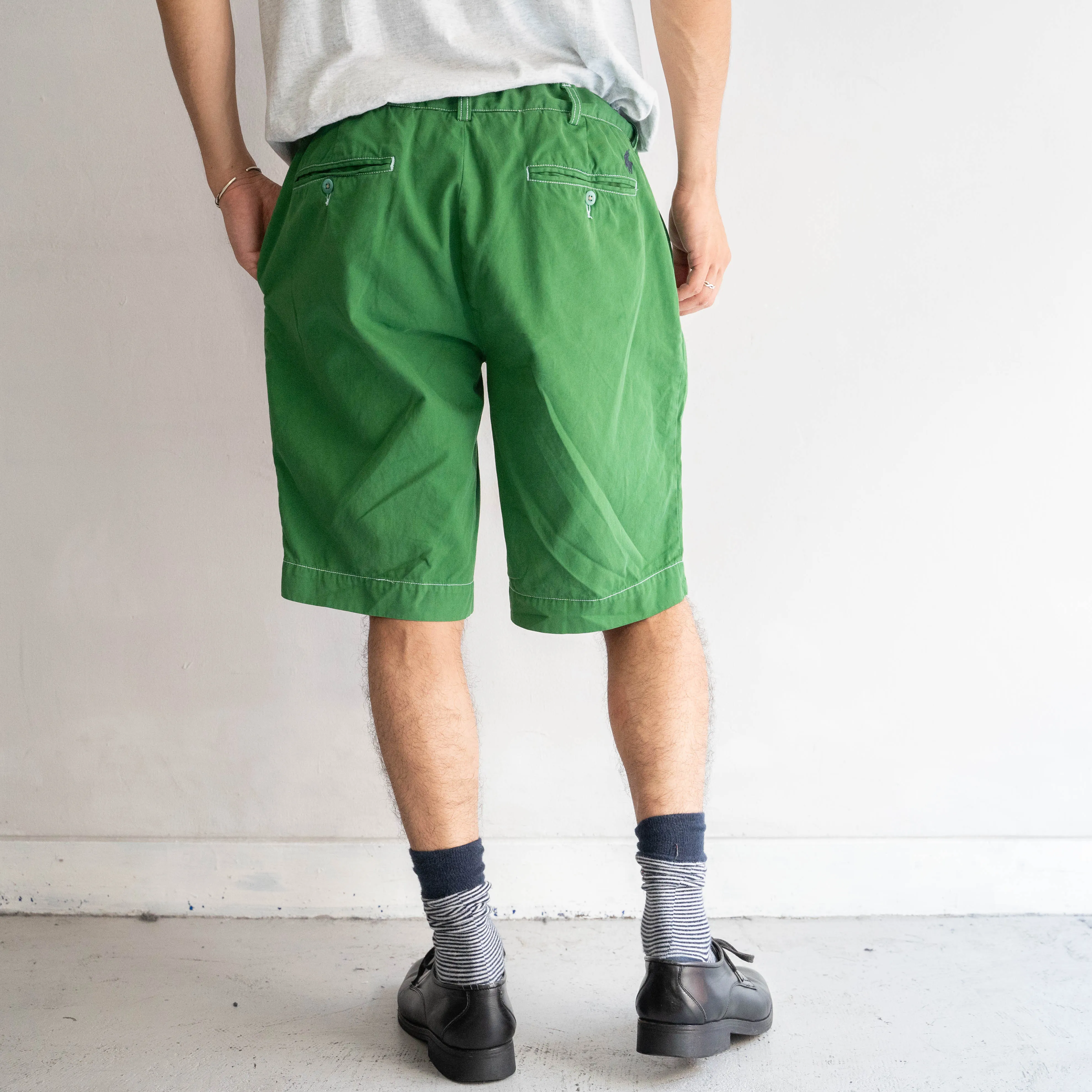 1990s Ralph Lauren green color chino shorts ’with waist cord remake'