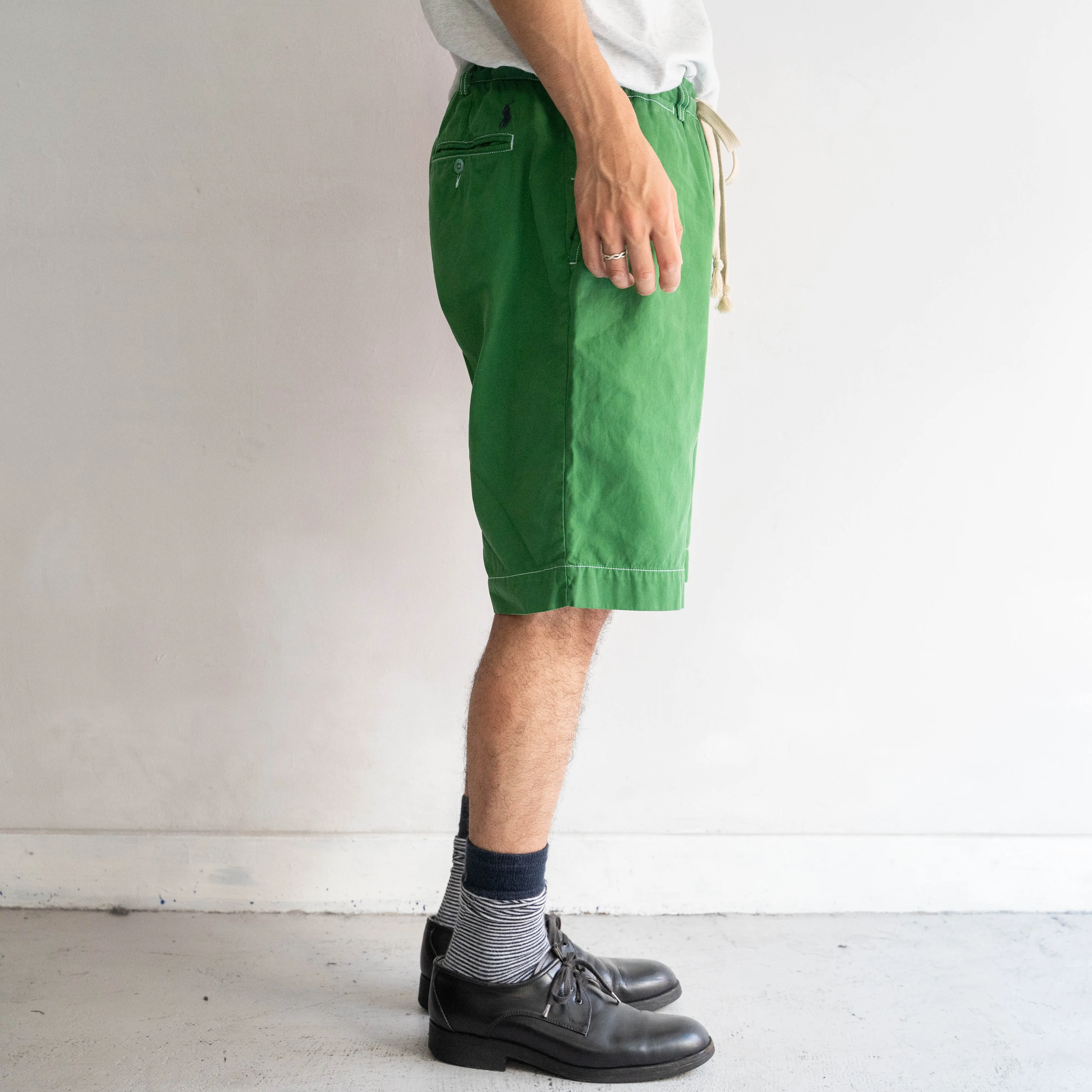 1990s Ralph Lauren green color chino shorts ’with waist cord remake'