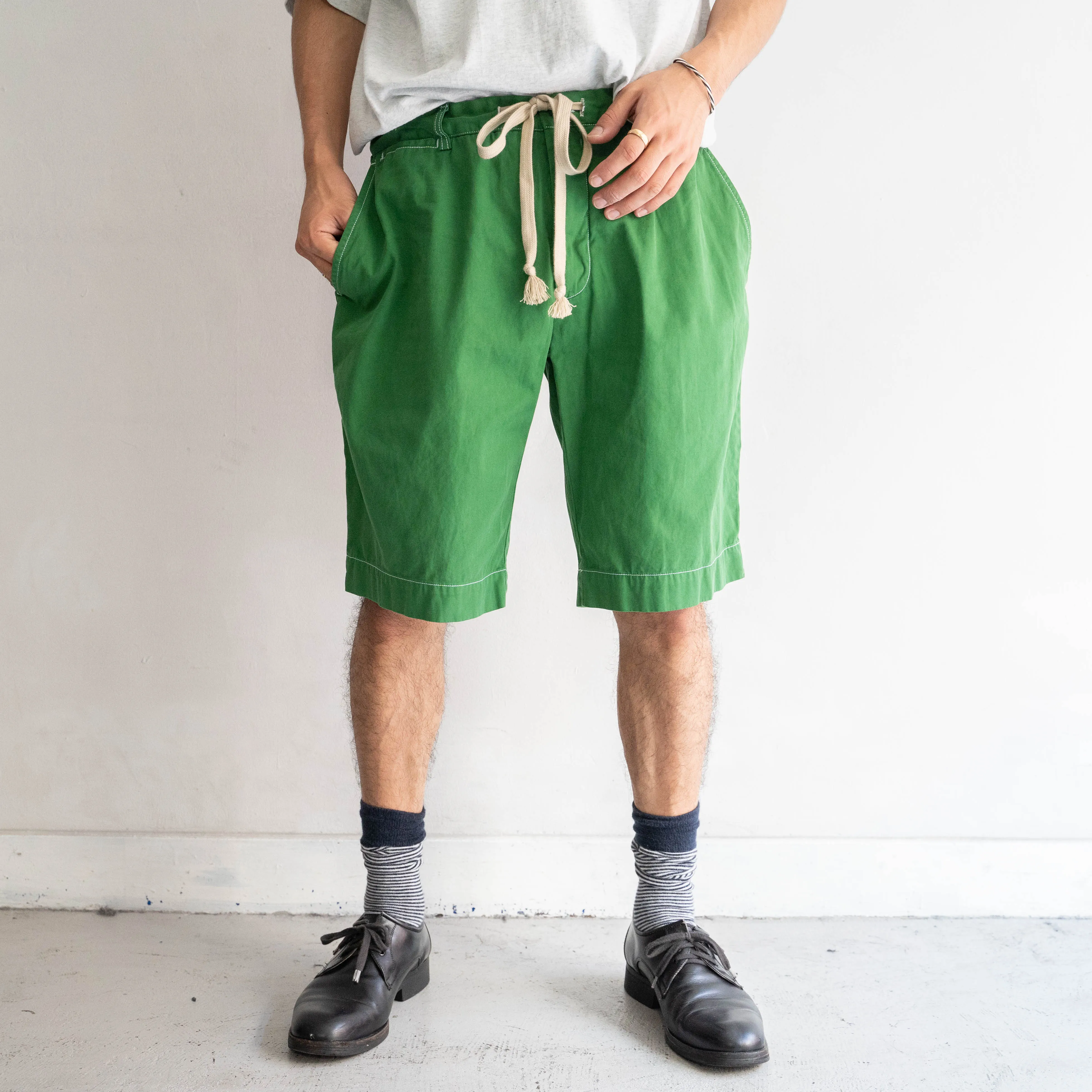 1990s Ralph Lauren green color chino shorts ’with waist cord remake'