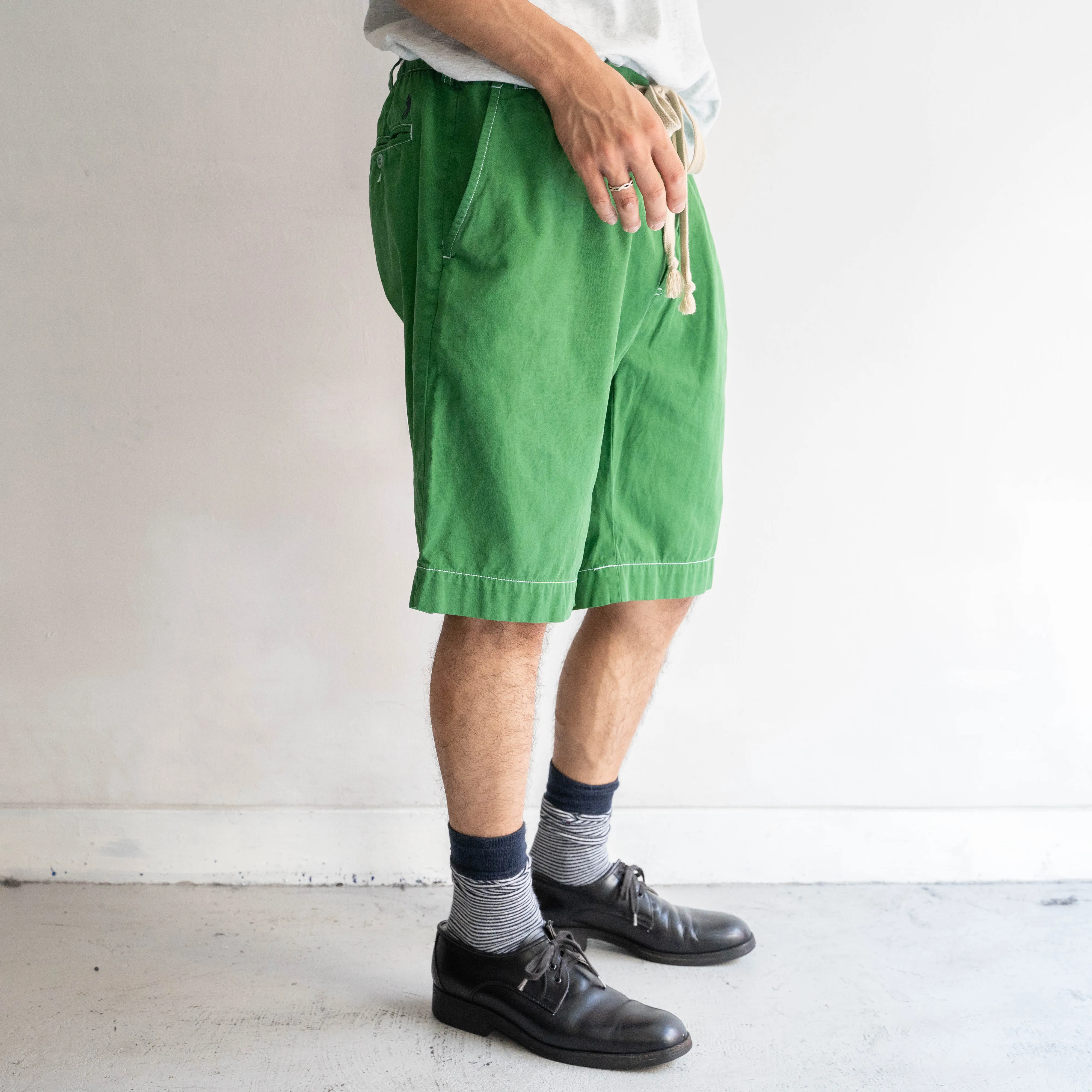 1990s Ralph Lauren green color chino shorts ’with waist cord remake'