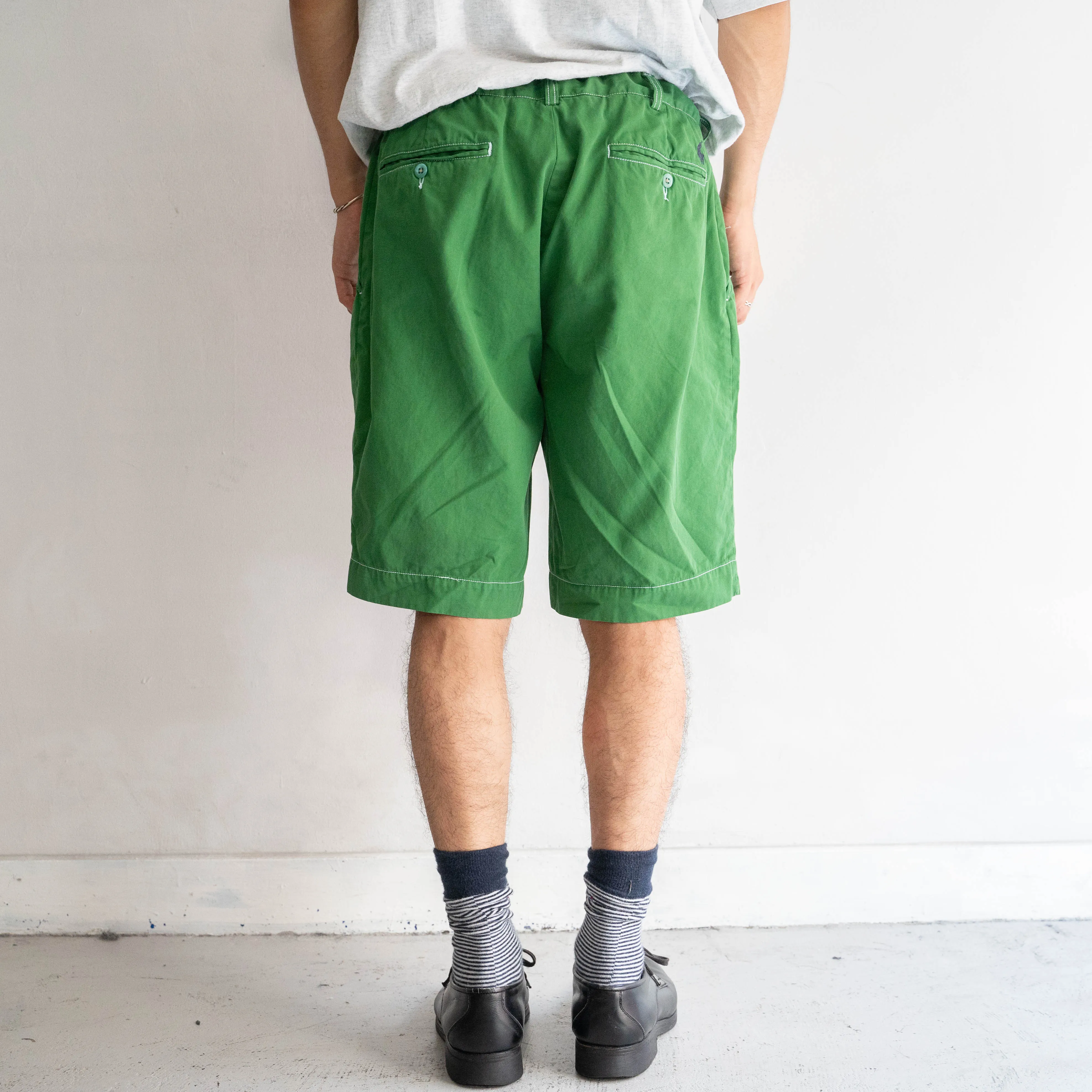 1990s Ralph Lauren green color chino shorts ’with waist cord remake'