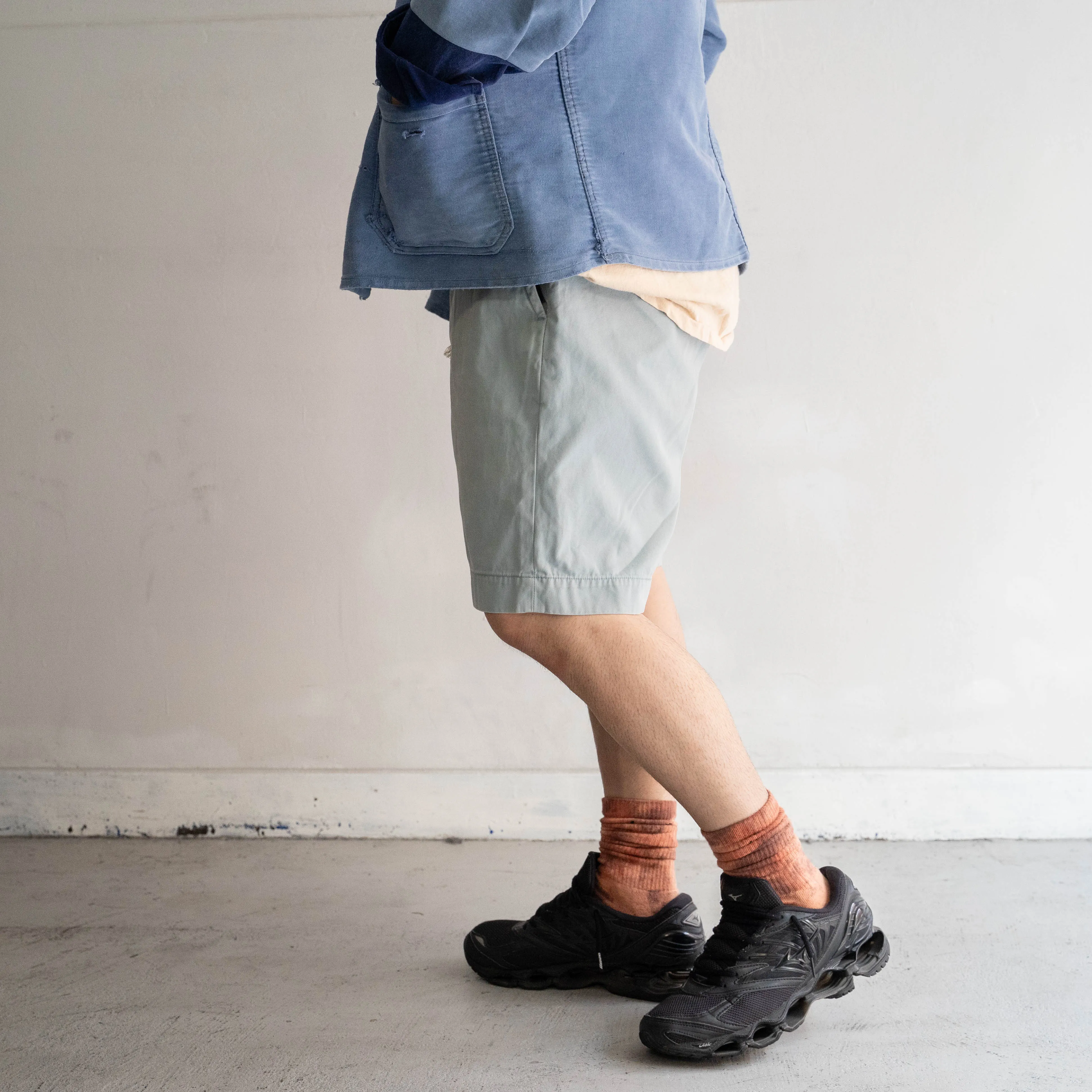 1990s Ralph Lauren ice blue color chino shorts ’with waist cord remake'