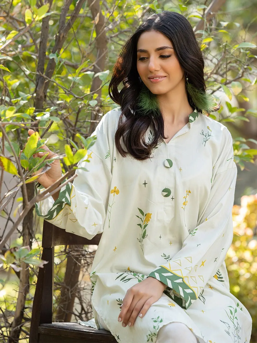 1pc - Stitched Basic Printed Cotton Silk Shirt