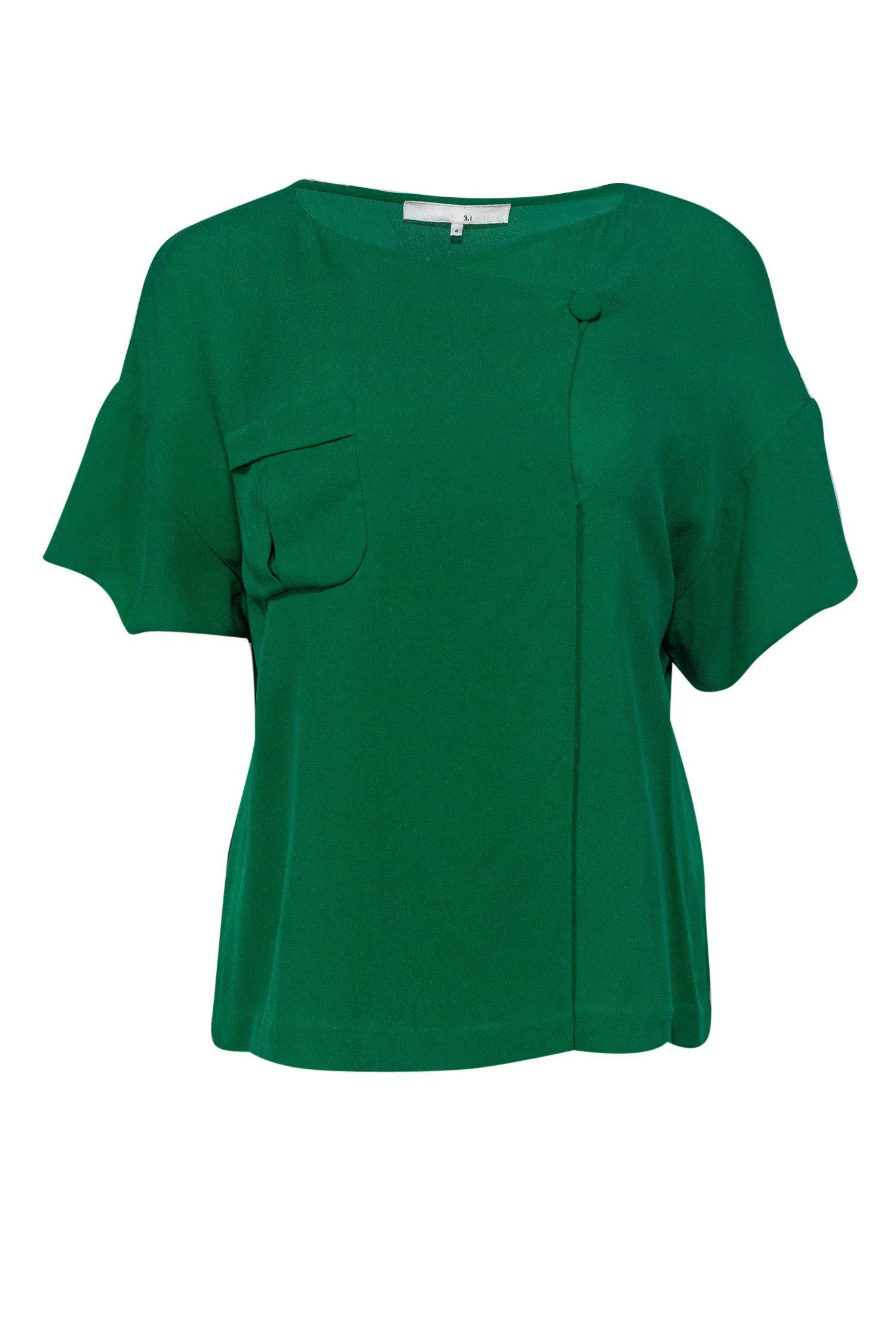 3.1 Phillip Lim - Green Short Sleeved Side Button Top Sz 4