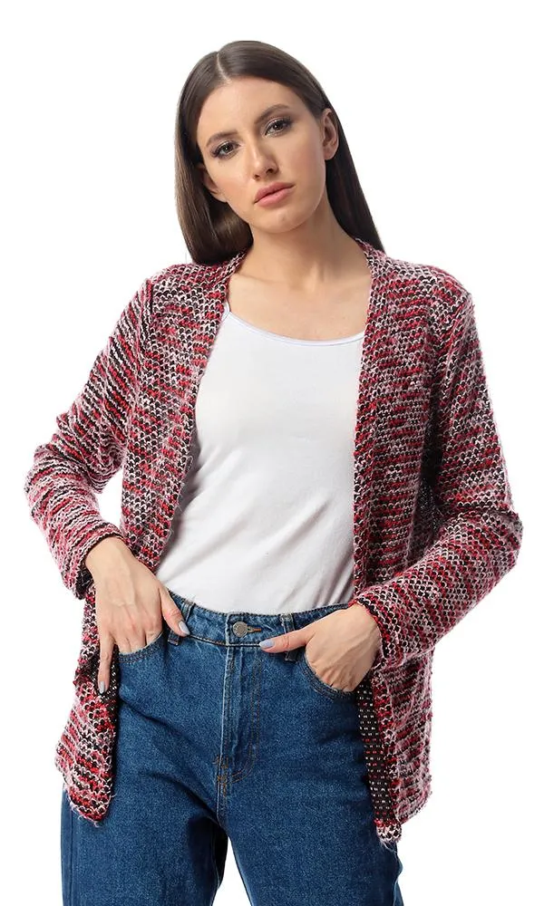 55497 Colourful Knitted Open Neckline Cardigan Multicolour