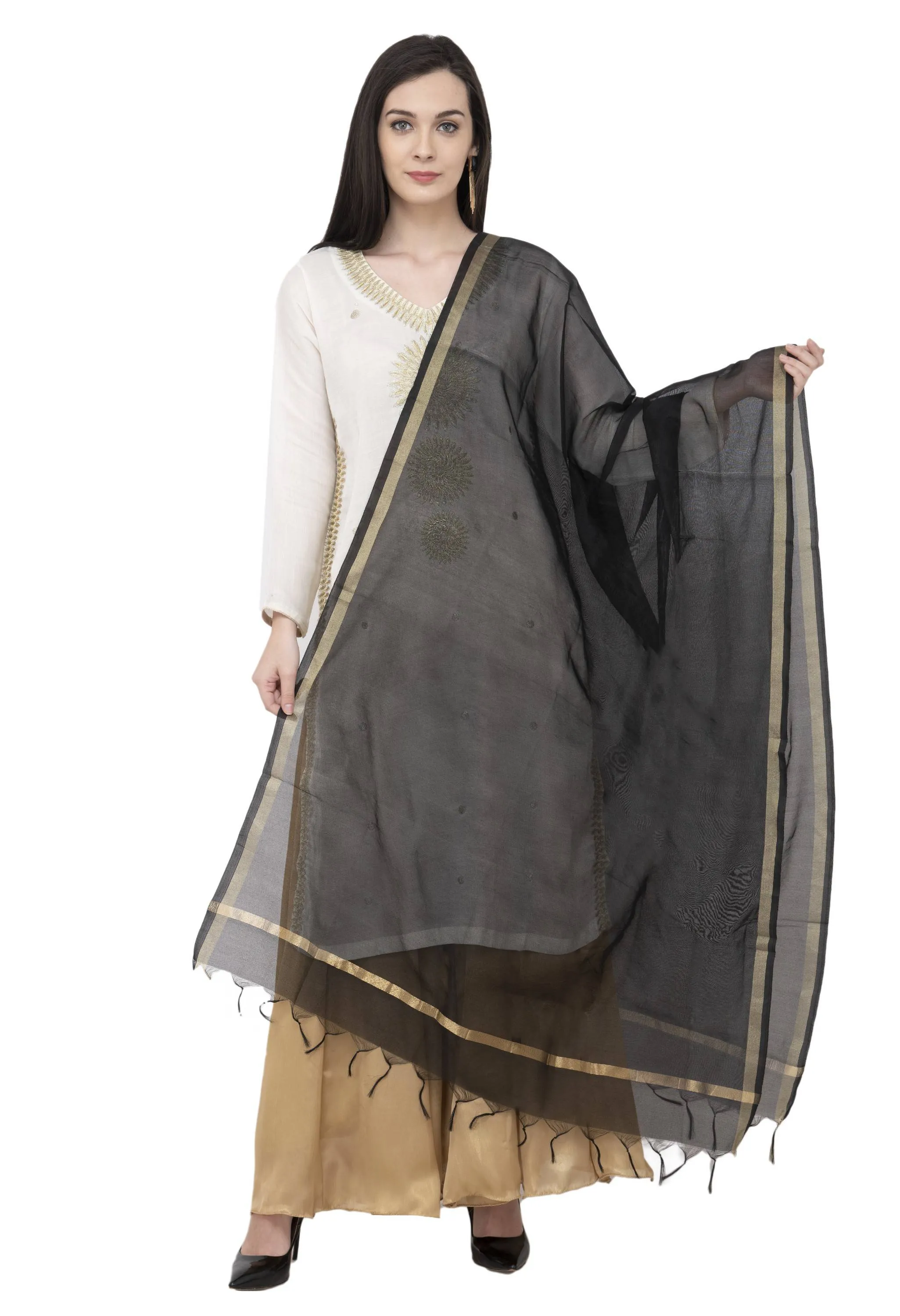 A R SILK Golden Color Fancy Silk Dupattas and Chunnis