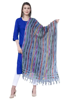 A R SILK Light firozi Color Multi stripe Orgenza cotton Dupattas and Chunnis