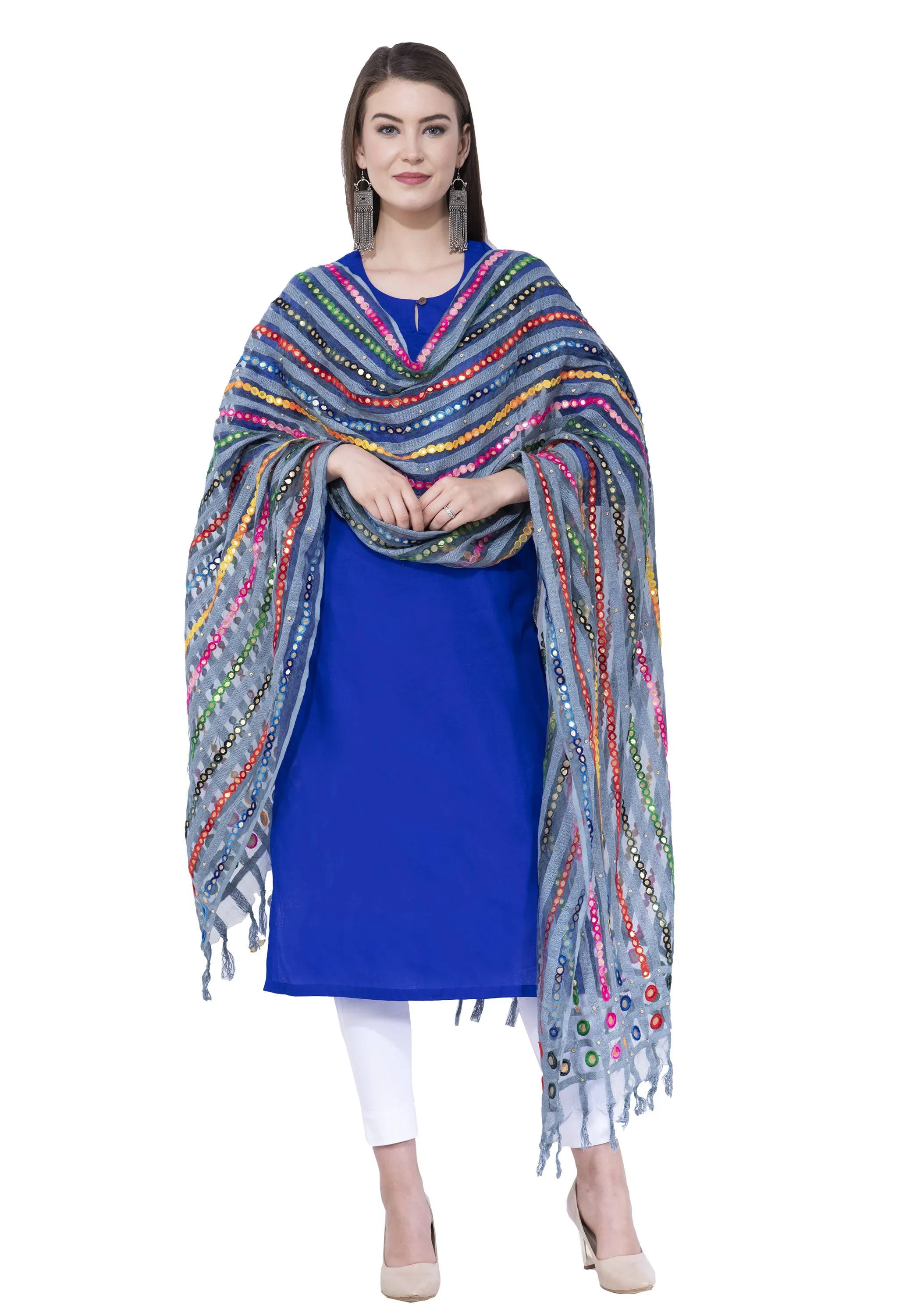 A R SILK Light firozi Color Multi stripe Orgenza cotton Dupattas and Chunnis