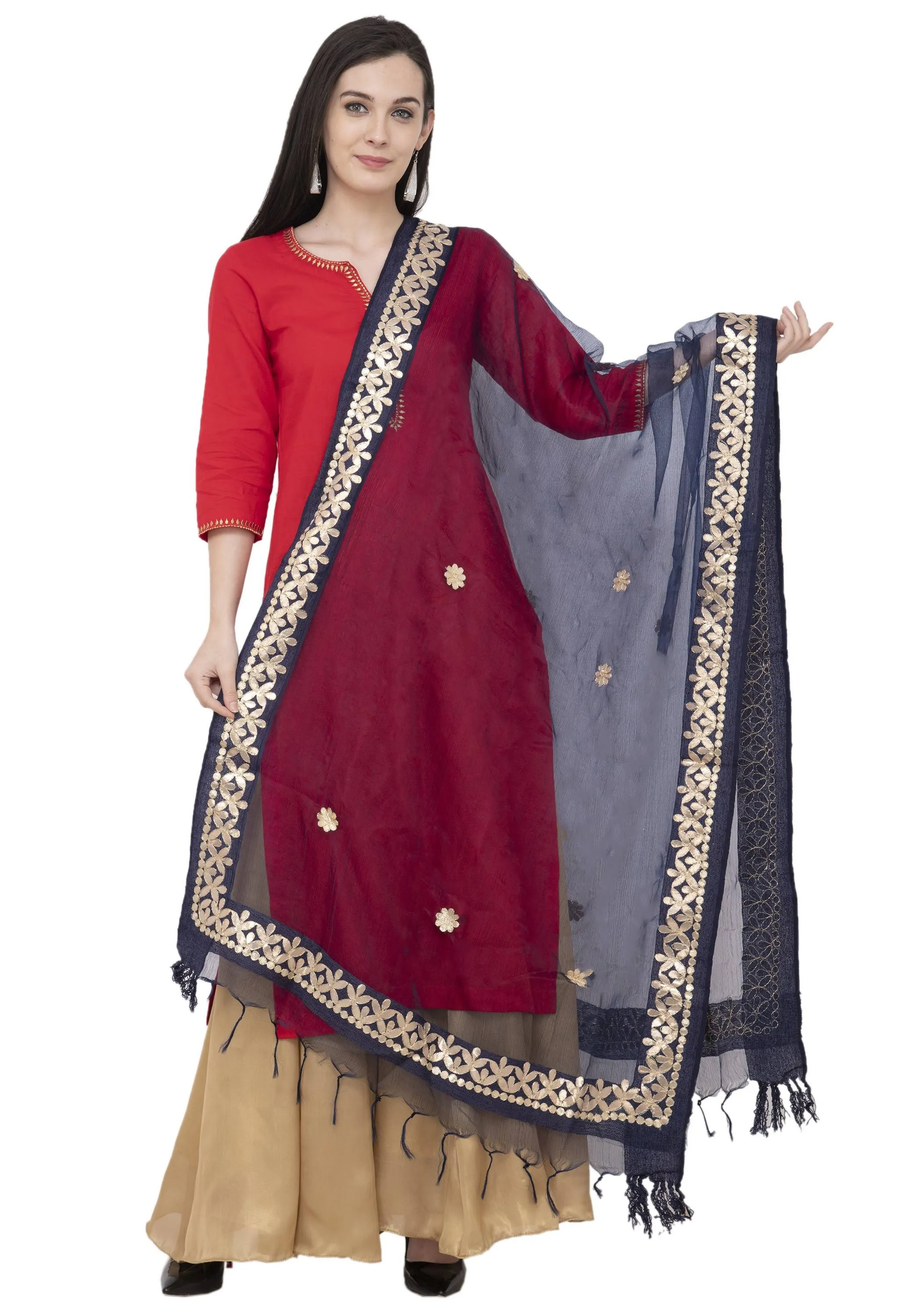 A R Silk Orgenza Gota patti Fancy Dupatta Color Navy Dupatta or Chunni