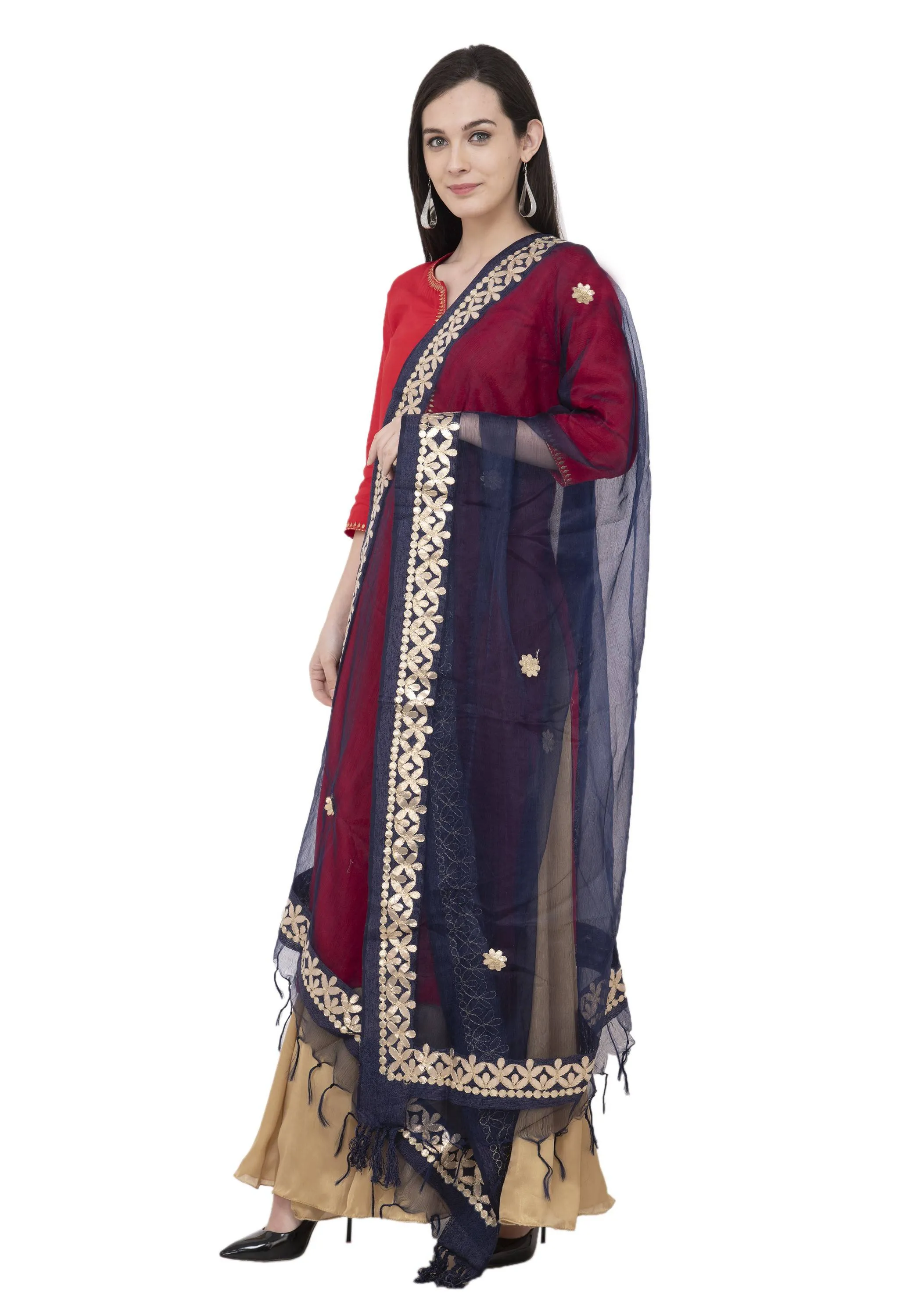 A R Silk Orgenza Gota patti Fancy Dupatta Color Navy Dupatta or Chunni