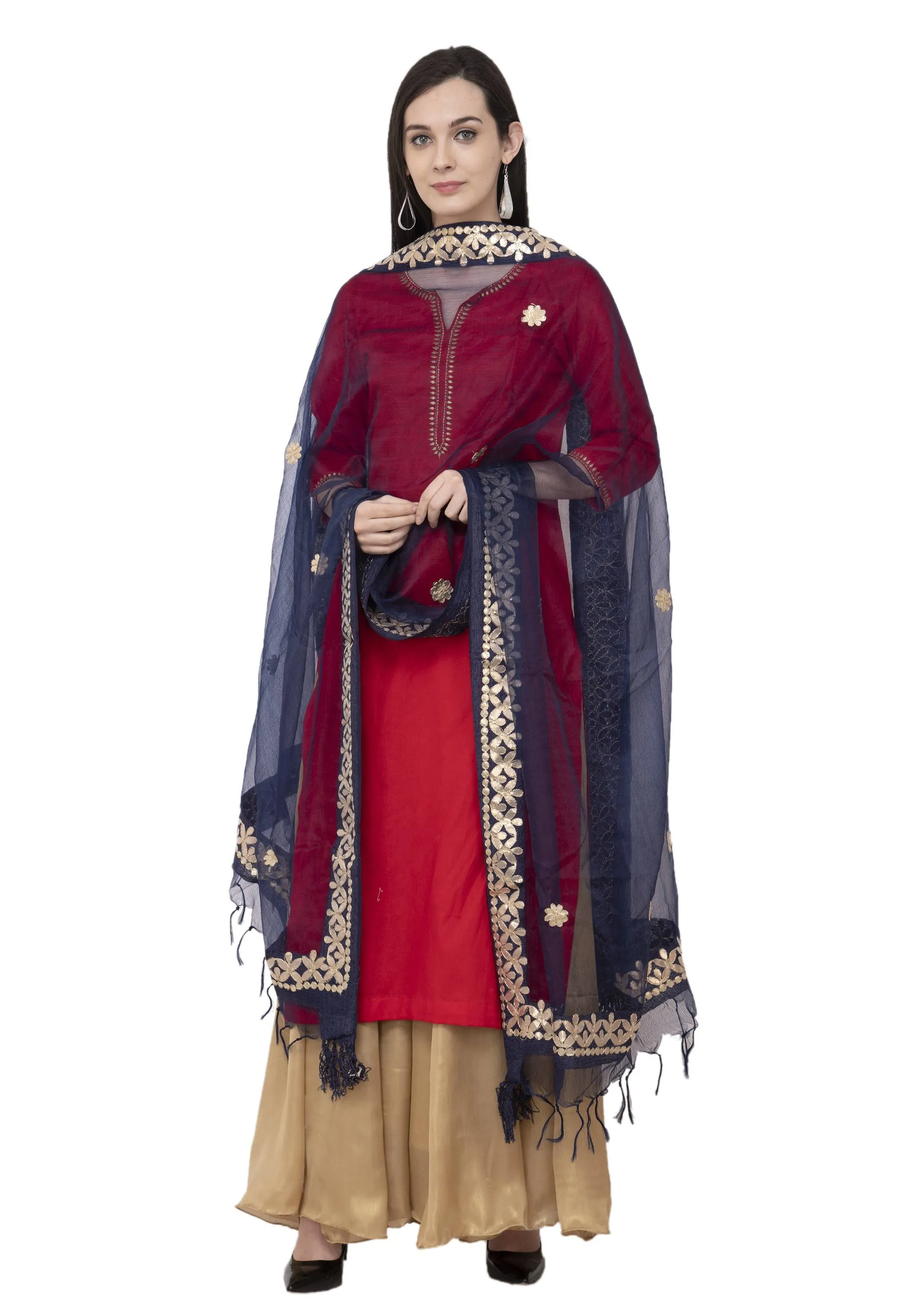 A R Silk Orgenza Gota patti Fancy Dupatta Color Navy Dupatta or Chunni