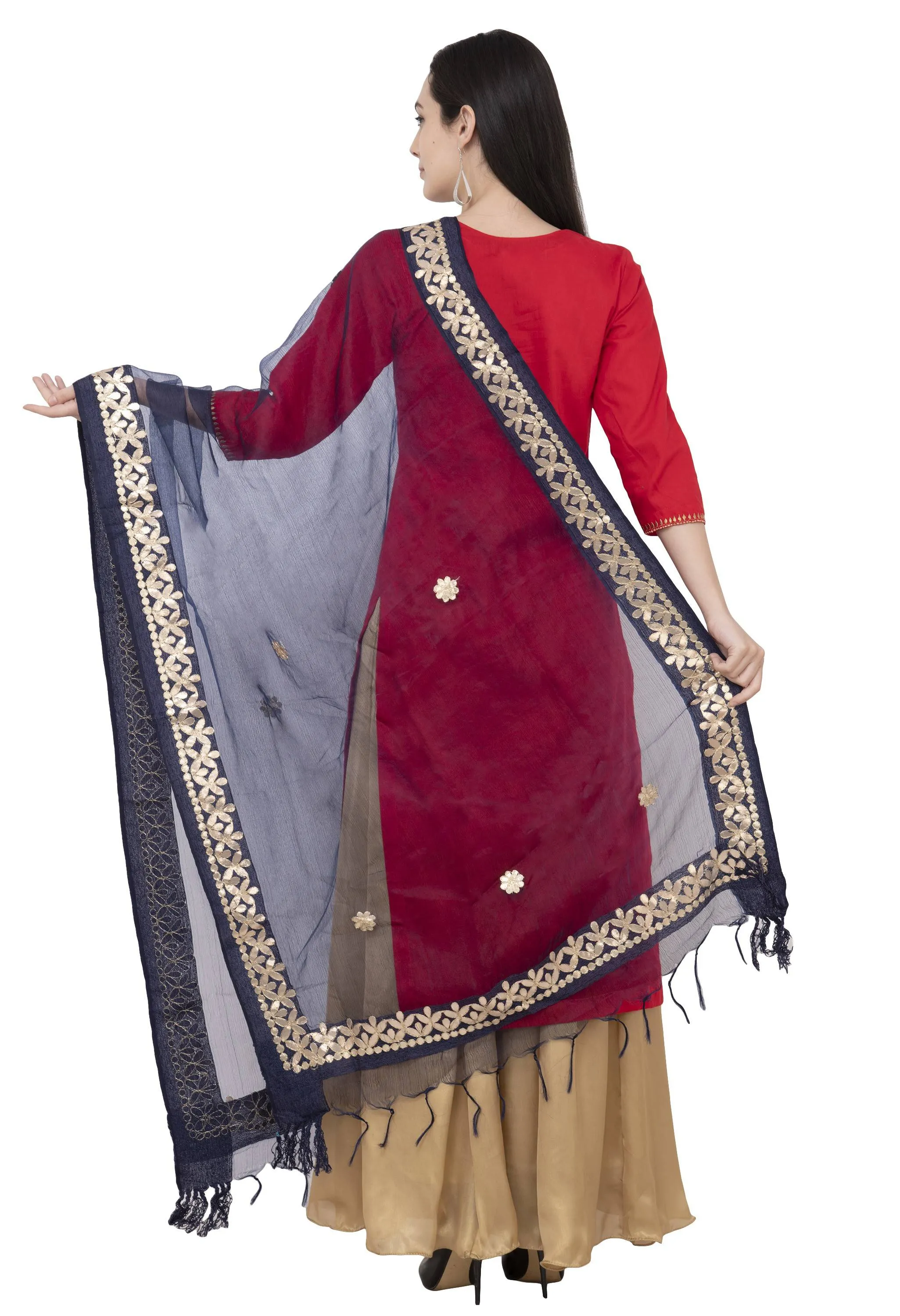 A R Silk Orgenza Gota patti Fancy Dupatta Color Navy Dupatta or Chunni