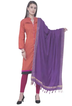 A R SILK Purple Color Golden border Cotton Dupattas and Chunnis