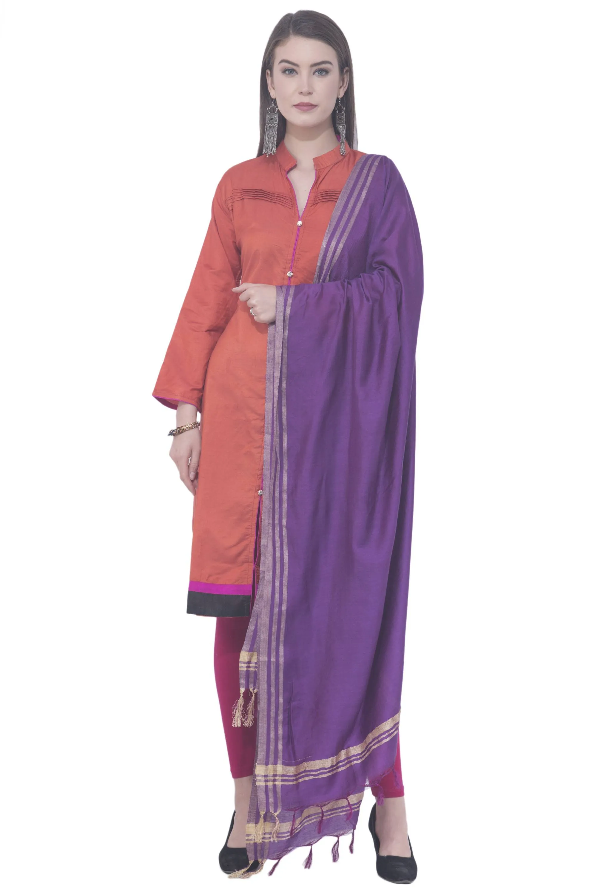 A R SILK Purple Color Golden border Cotton Dupattas and Chunnis