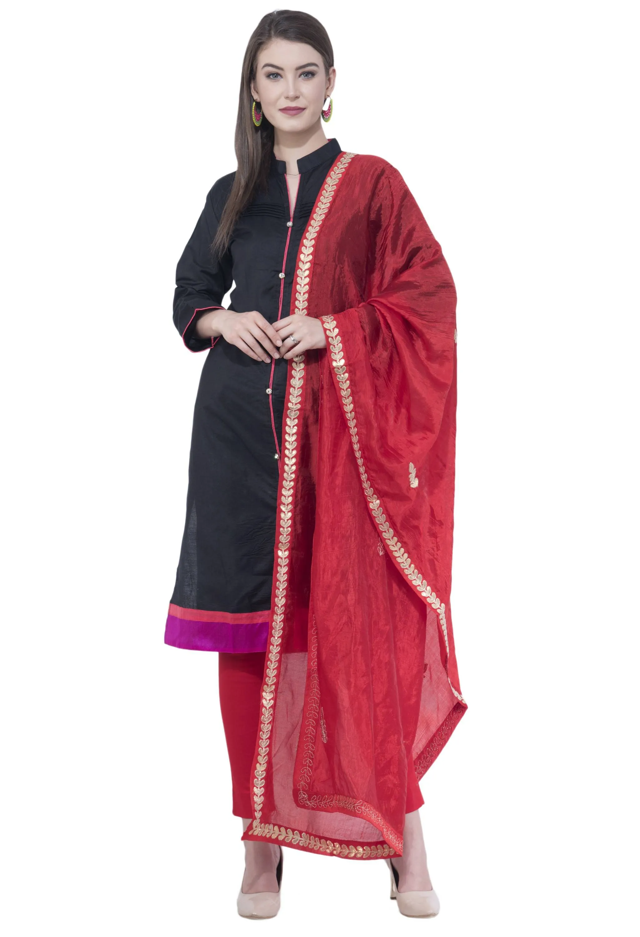 A R SILK Red Color Fancy Silk Dupattas and Chunnis