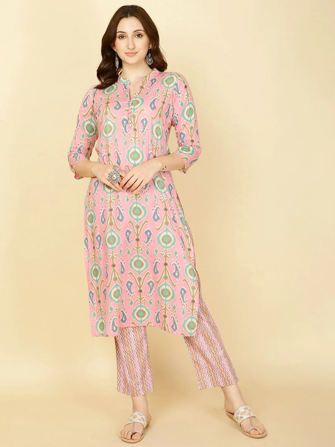 Abstract Printed Cotton Kurta With Pants