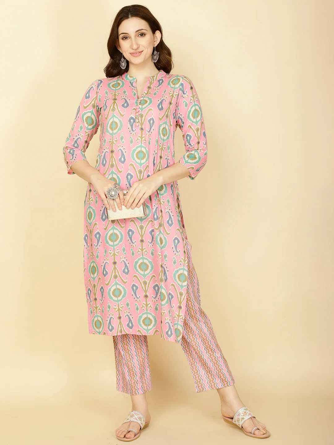 Abstract Printed Cotton Kurta With Pants