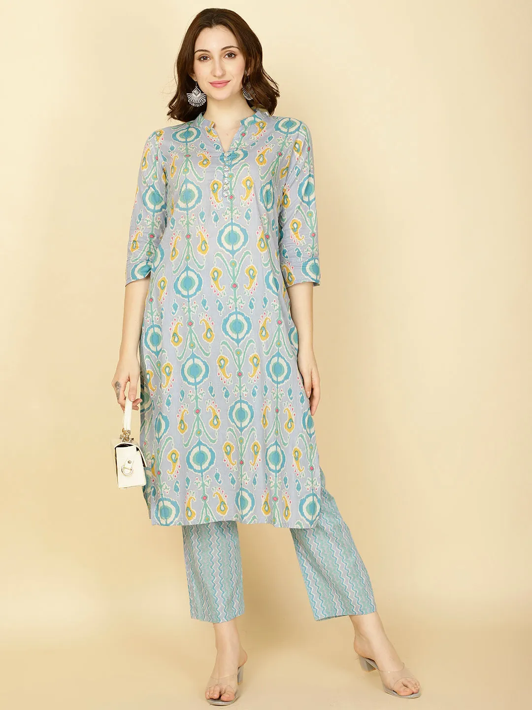 Abstract Printed Cotton Kurta With Pants