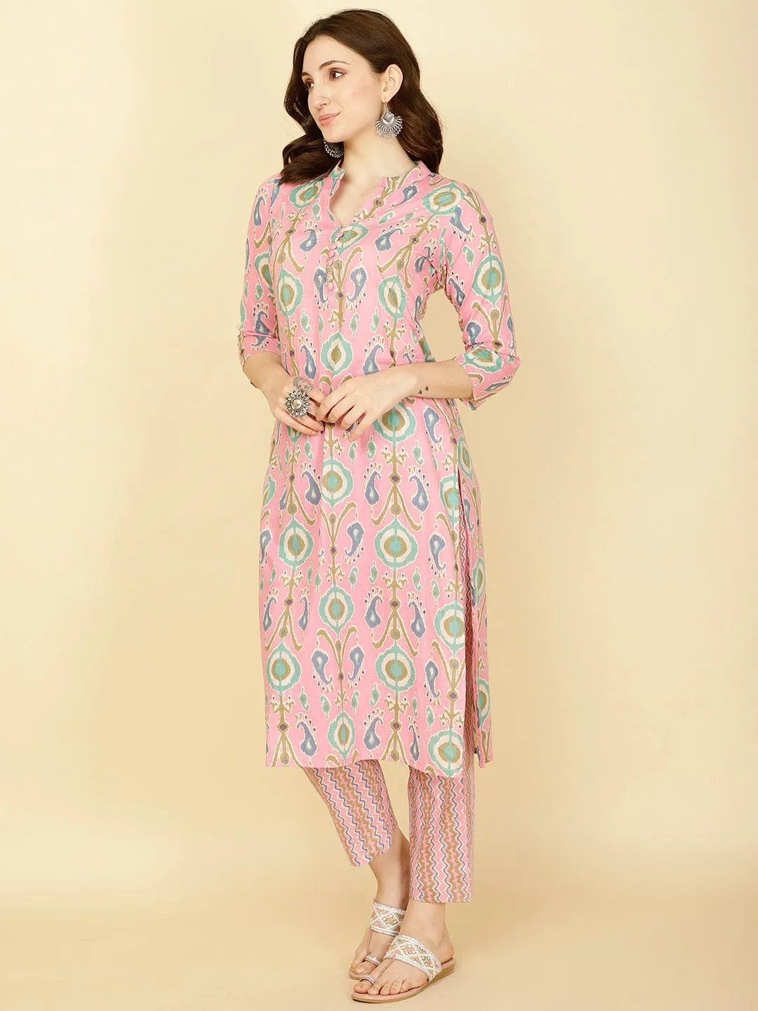 Abstract Printed Cotton Kurta With Pants