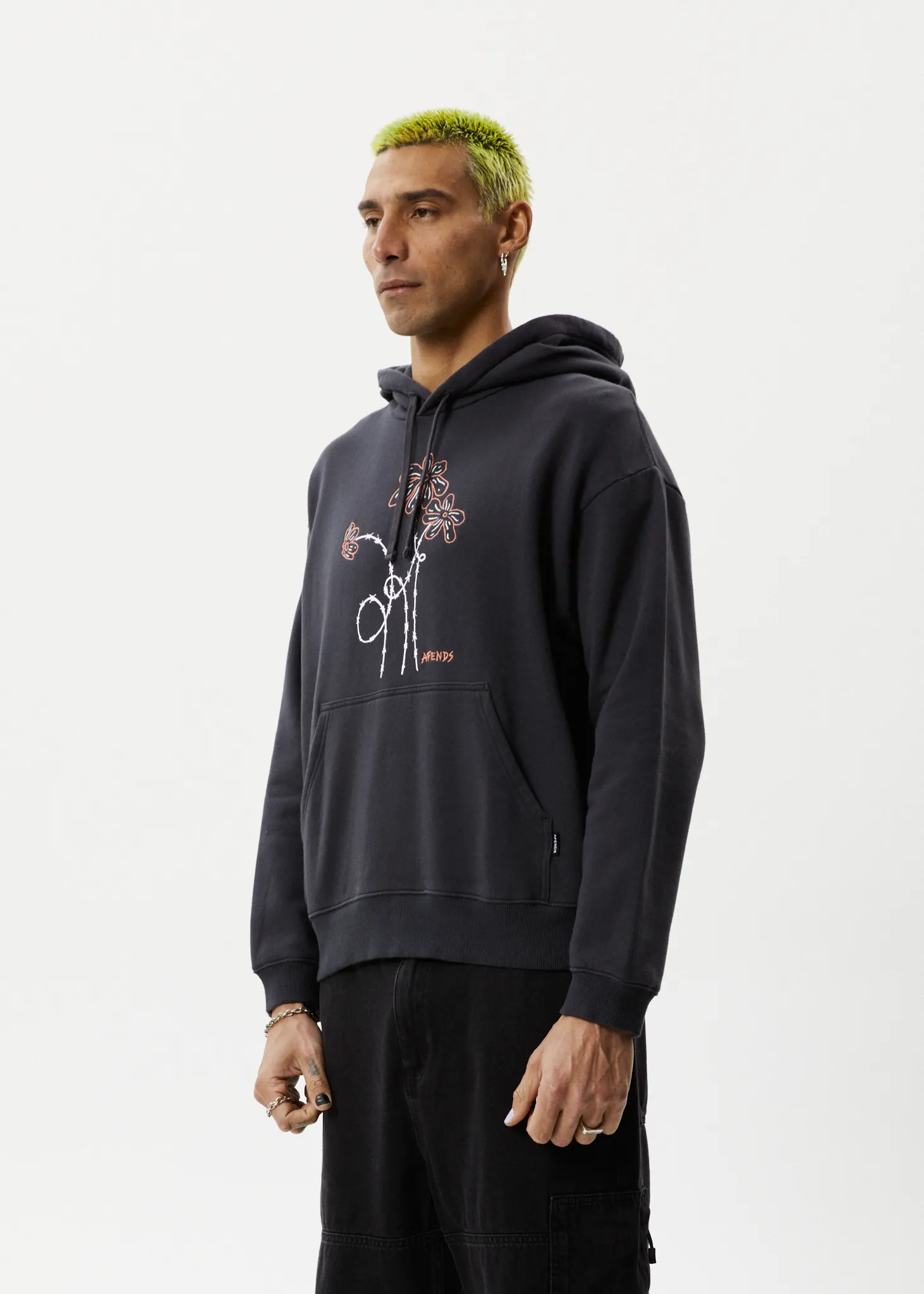 AFENDS Mens Dazed - Graphic Hoodie - Charcoal