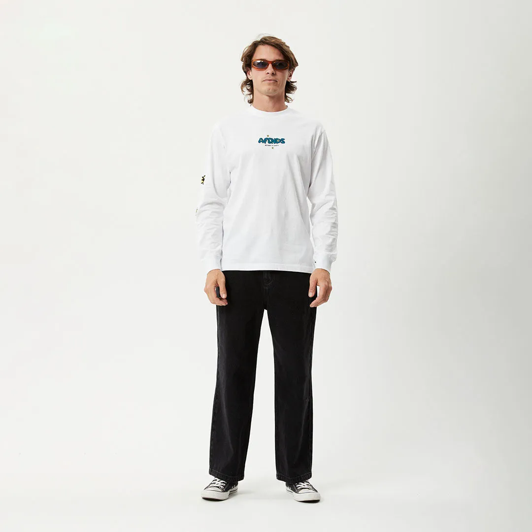 AFENDS Mens Earthling - Long Sleeve Graphic Logo T-Shirt - White