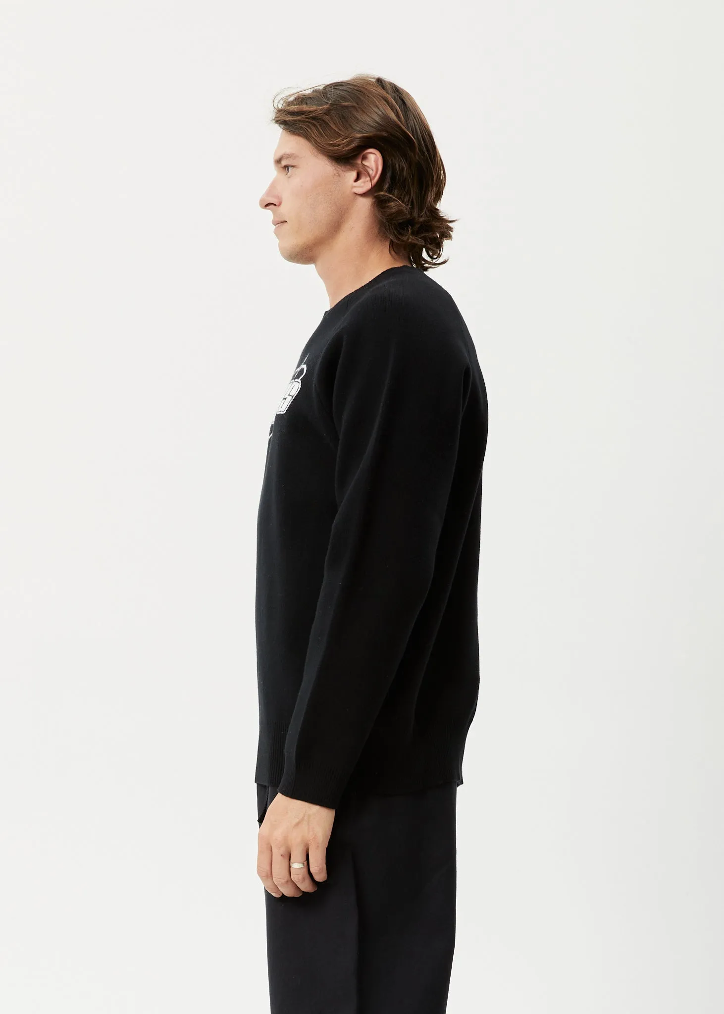 AFENDS Mens Eternal - Knit Crew Neck Jumper - Black