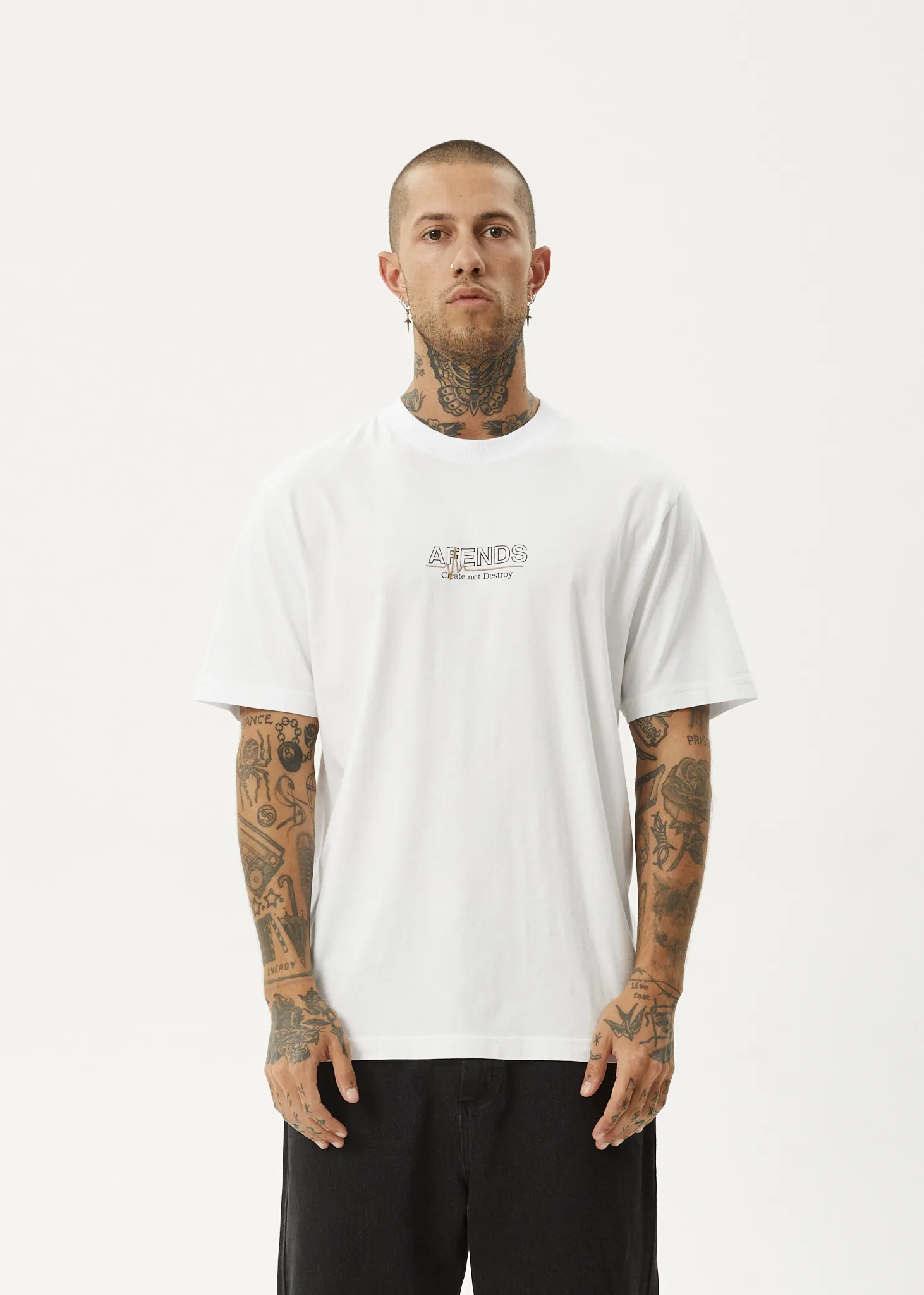 AFENDS Mens Flatline - Retro Fit Tee - White