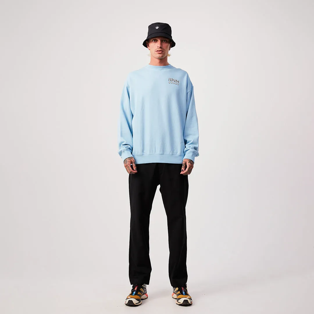 AFENDS Mens Flowers - Crew Neck Jumper - Sky Blue