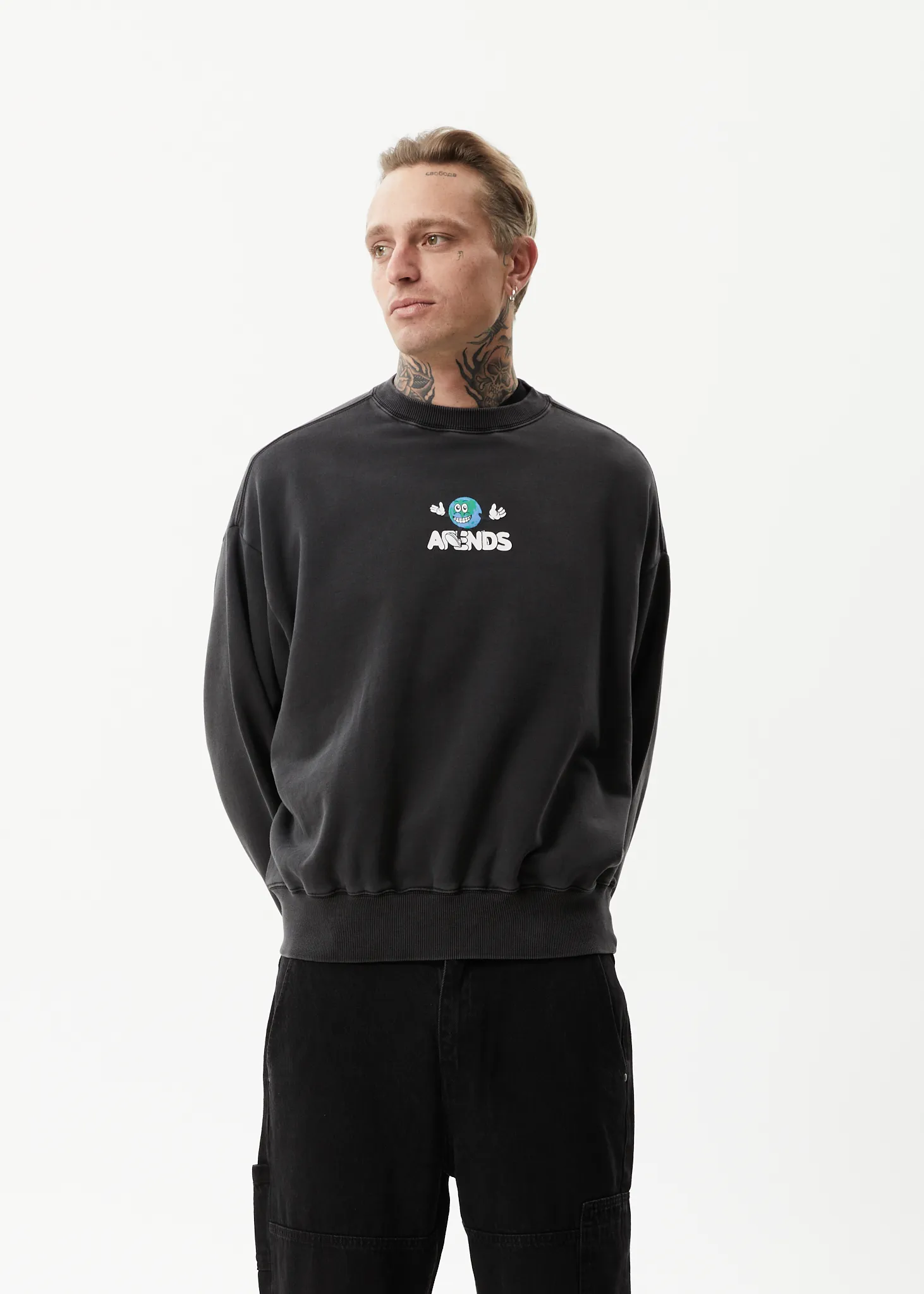 AFENDS Mens Hometown - Crew Neck - Charcoal