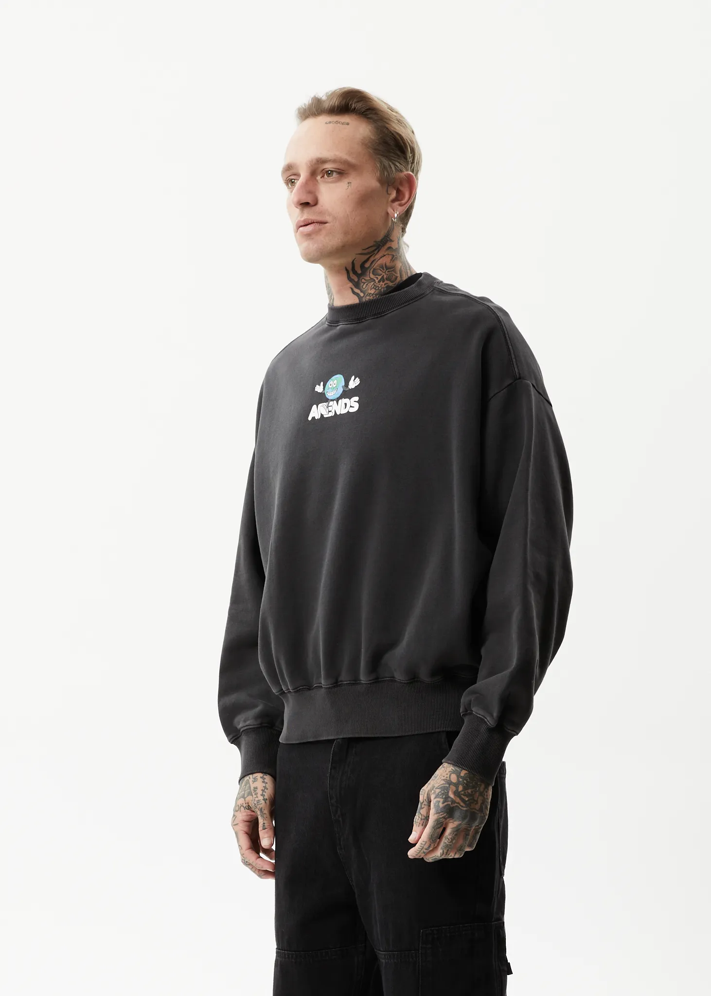 AFENDS Mens Hometown - Crew Neck - Charcoal