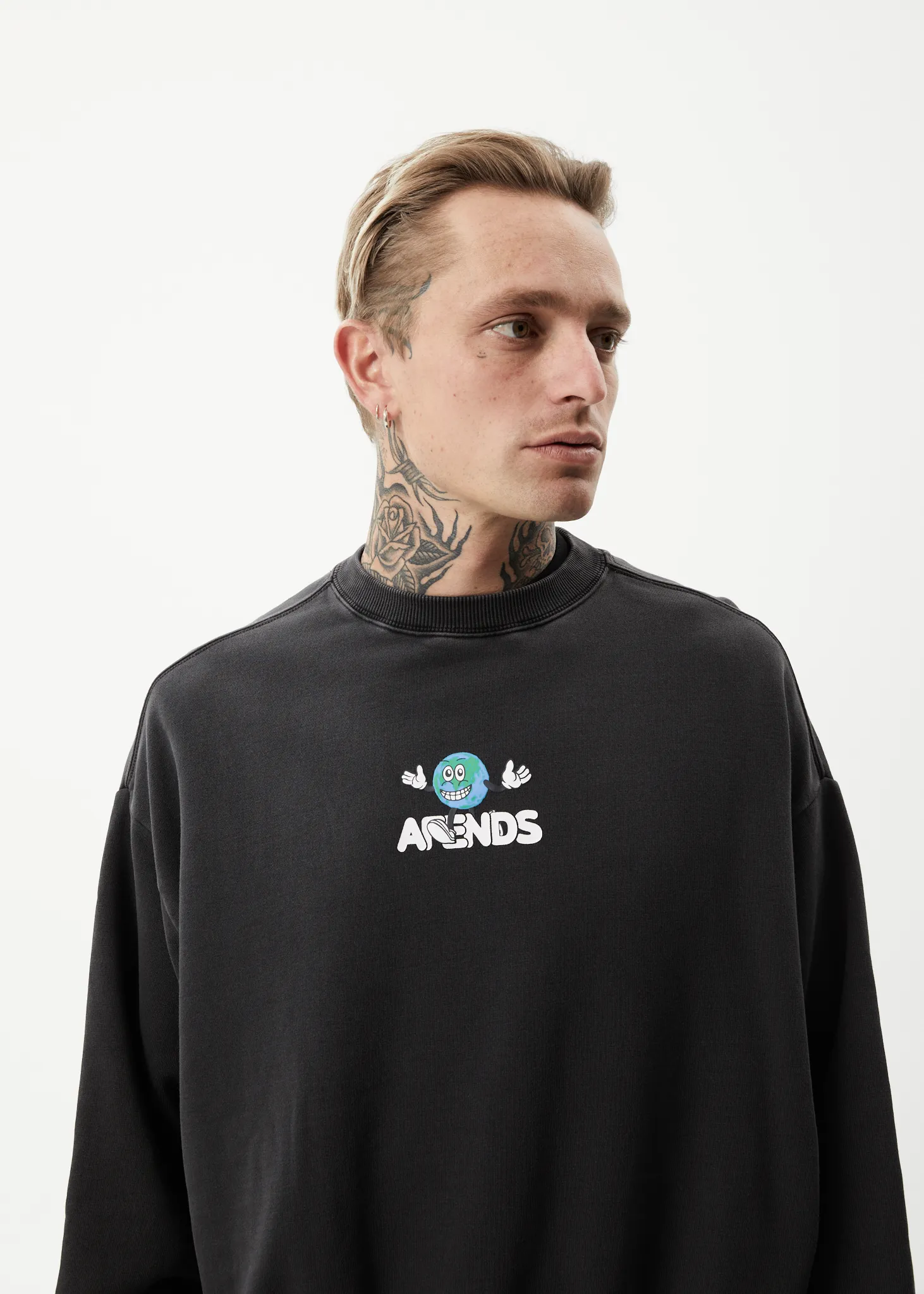 AFENDS Mens Hometown - Crew Neck - Charcoal