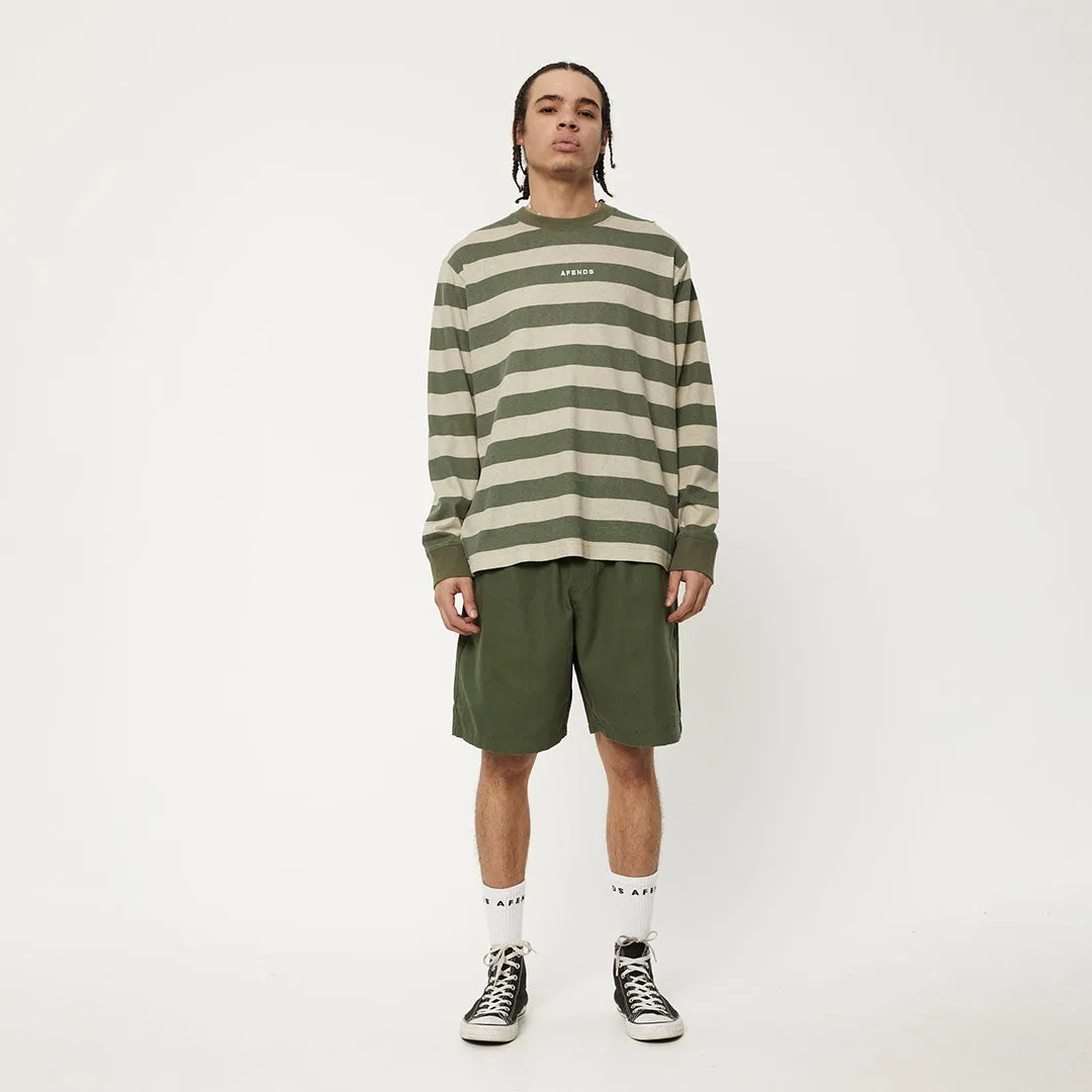 AFENDS Mens Needle - Striped Long Sleeve Logo T-Shirt - Cypress Stripe