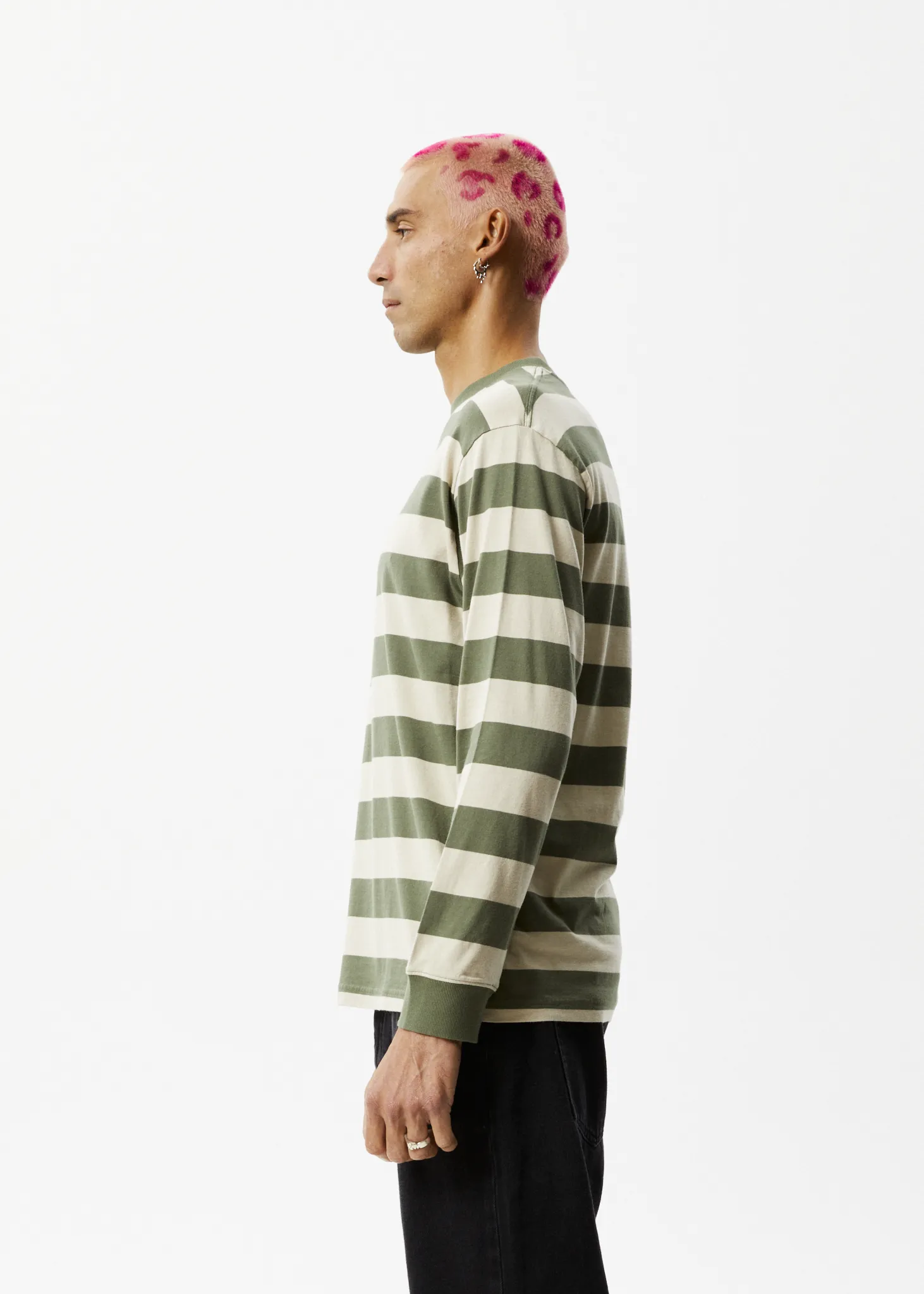 AFENDS Mens Needle - Striped Long Sleeve Logo T-Shirt - Cypress Stripe