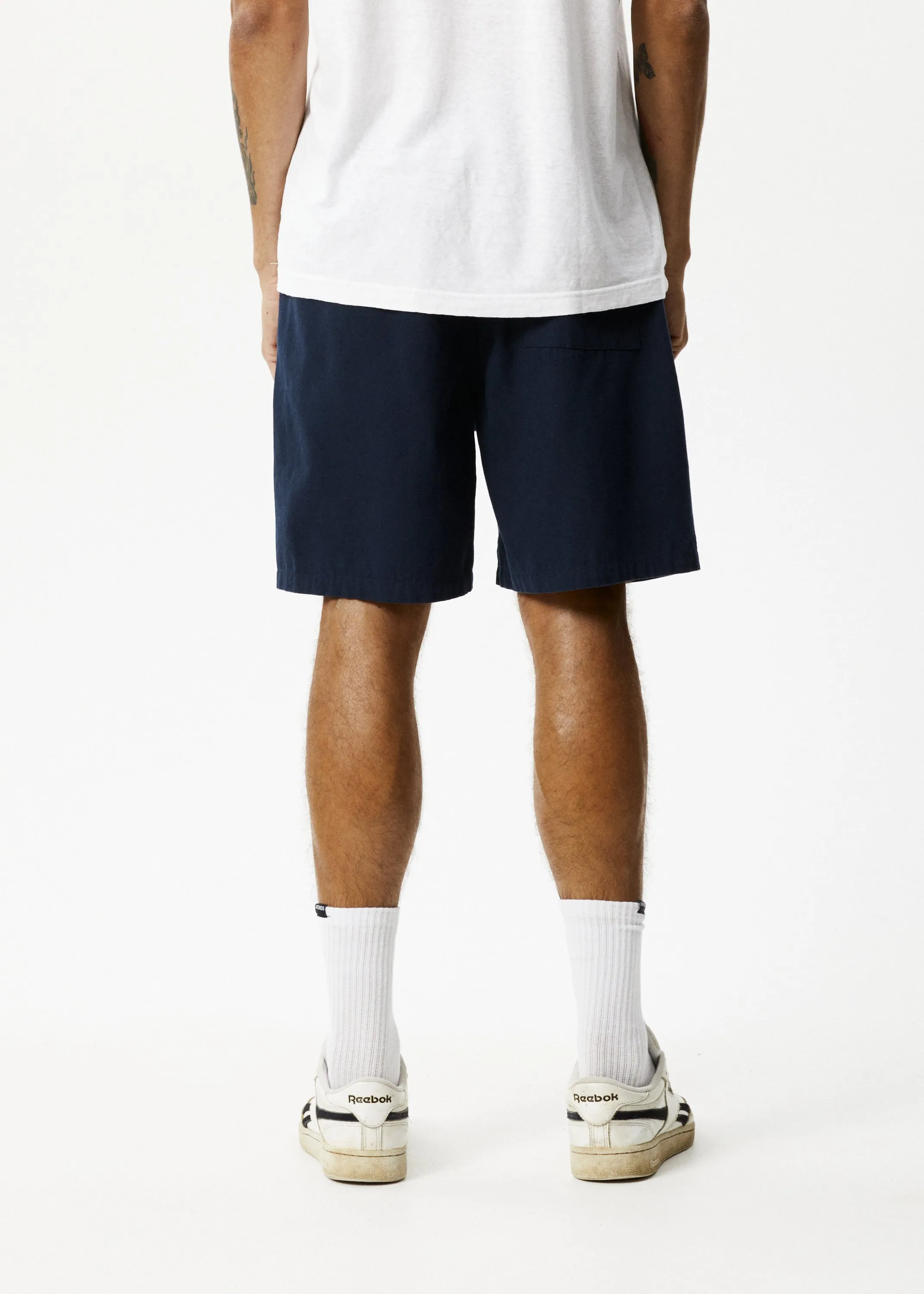 AFENDS Mens Ninety Eights - Baggy Elastic Waist Shorts - Navy