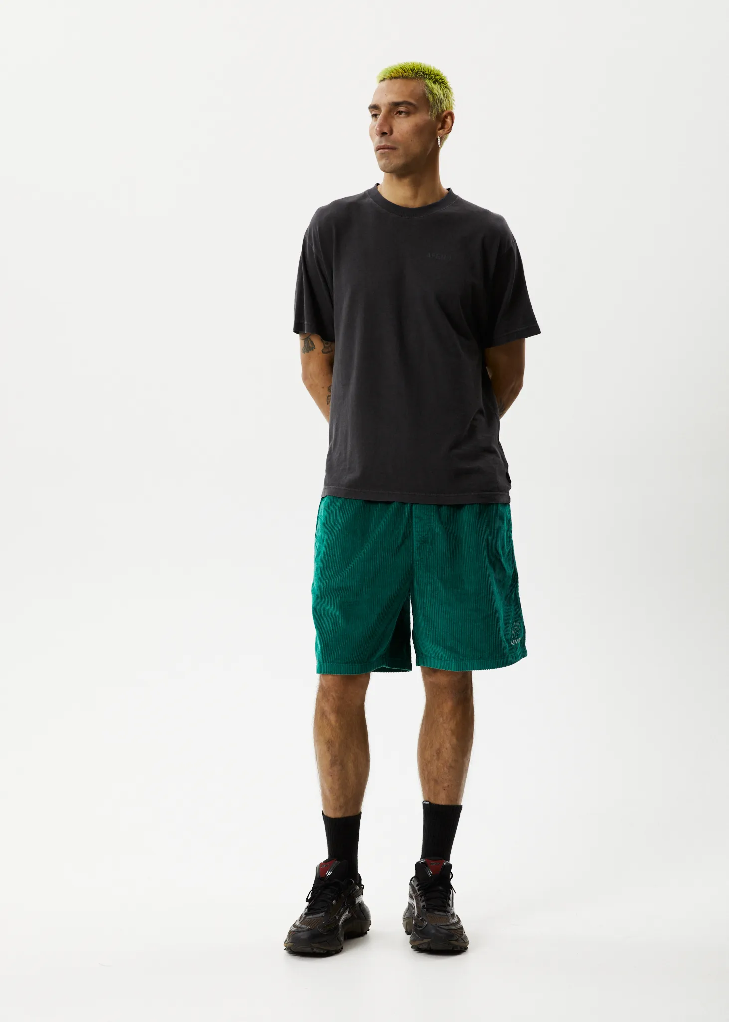 AFENDS Mens Ninety Eights Union - Corduroy Elastic Waist Shorts - Emerald