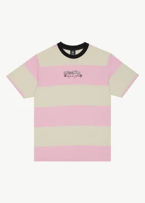 AFENDS Mens Space - Striped Retro Logo T-Shirt - Candy Stripe