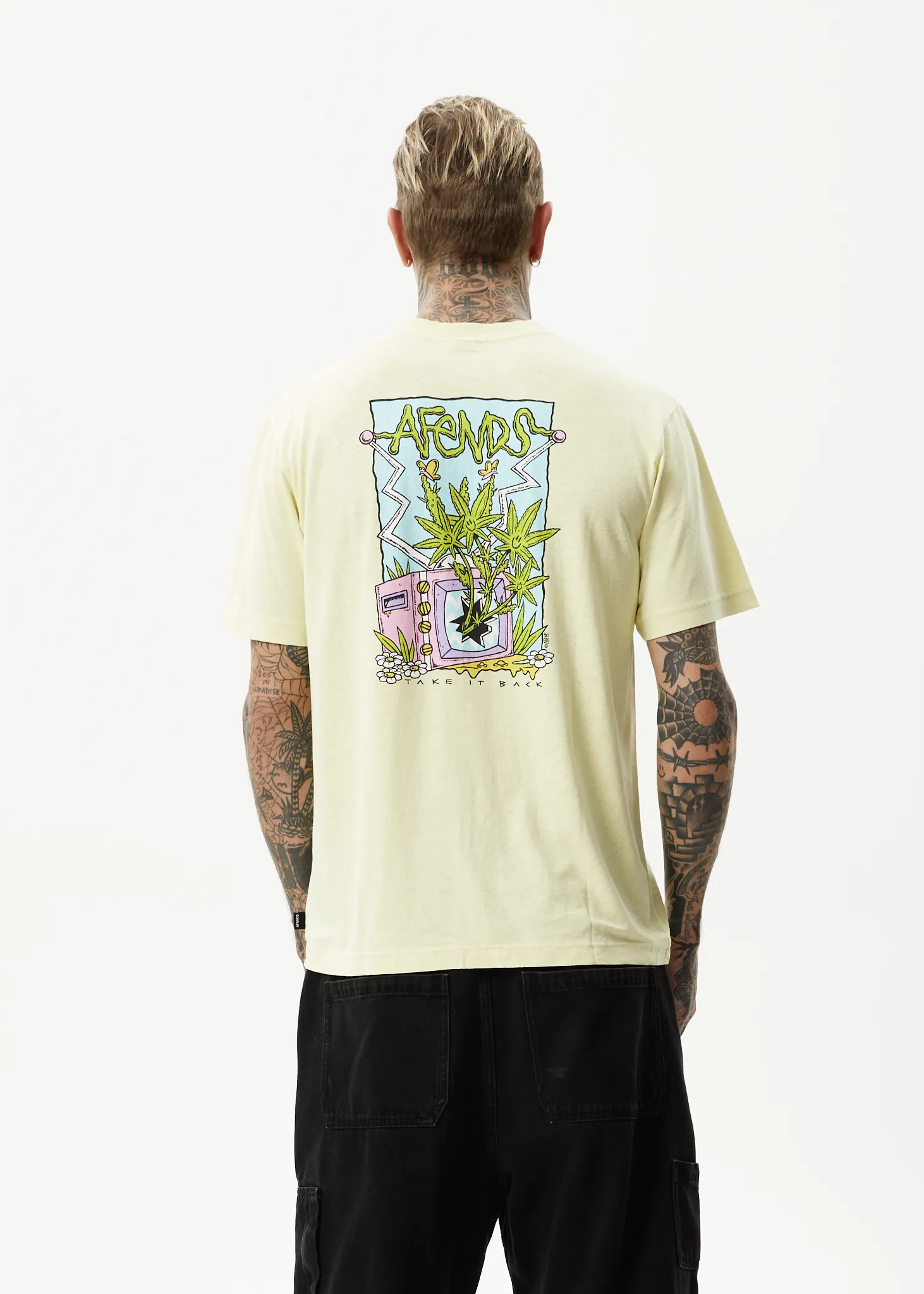 AFENDS Mens Take It Back - Retro Graphic T-Shirt - Citron